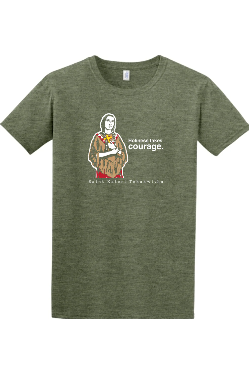 Holiness Takes Courage – St. Kateri Tekakwitha Adult T-shirt - Image 5