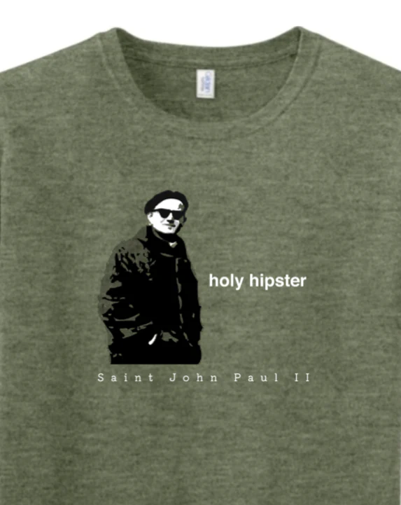 Holy Hipster - St. John Paul II Adult T-shirt - Image 2