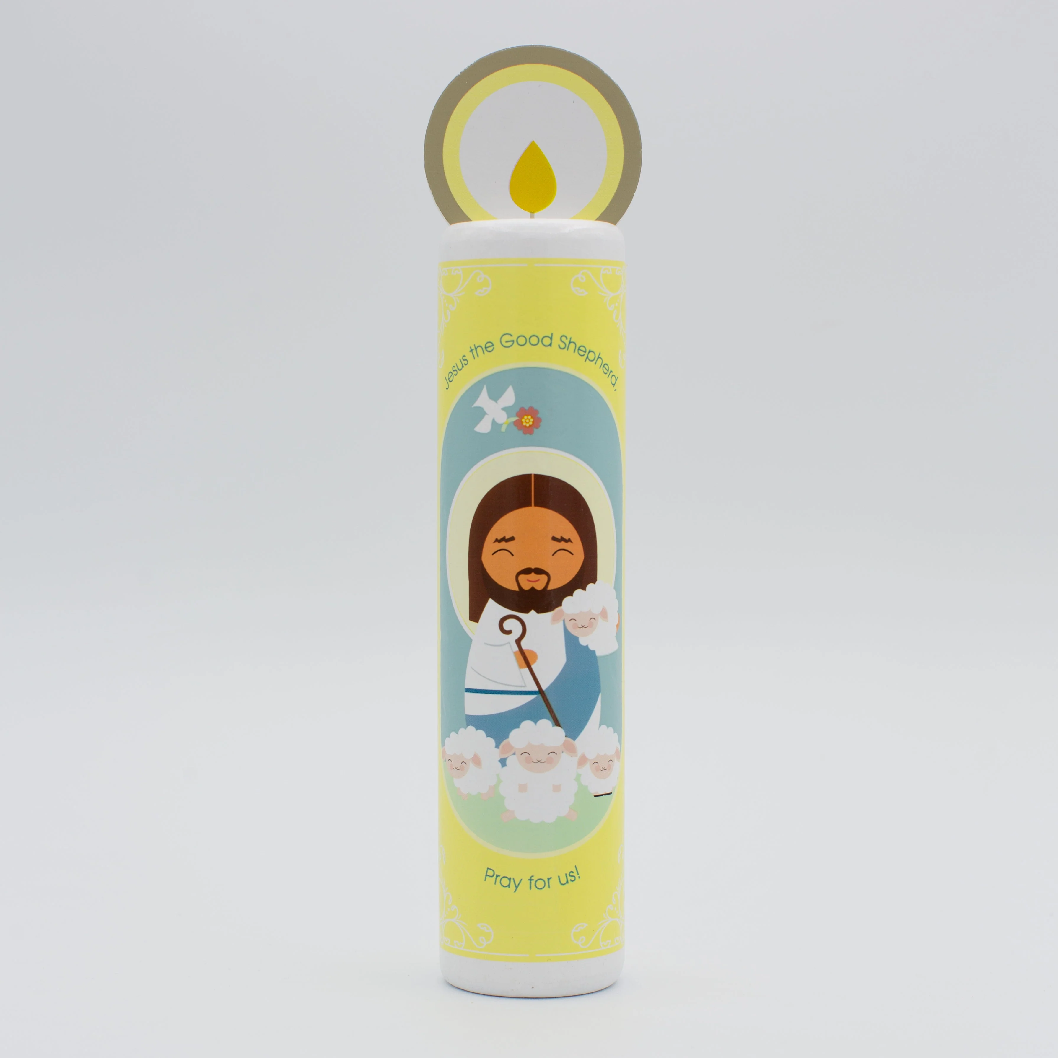 Jesus Christ, the Good Shepherd (The Our Father) Wooden Prayer Candle - Image 2