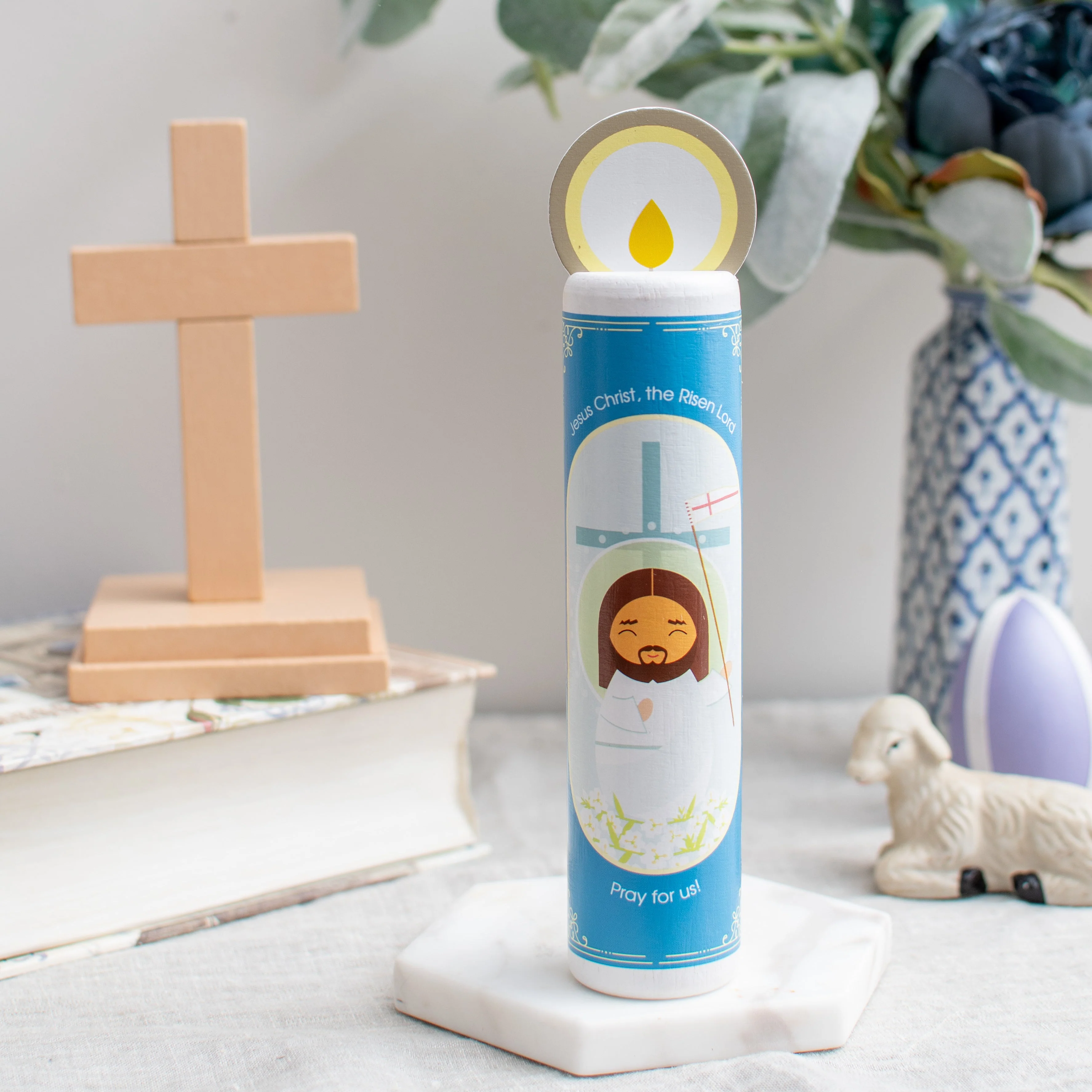 Jesus Christ, the Risen Lord (Eternal Rest prayer for the deceased) Wooden Prayer Candle - Image 4
