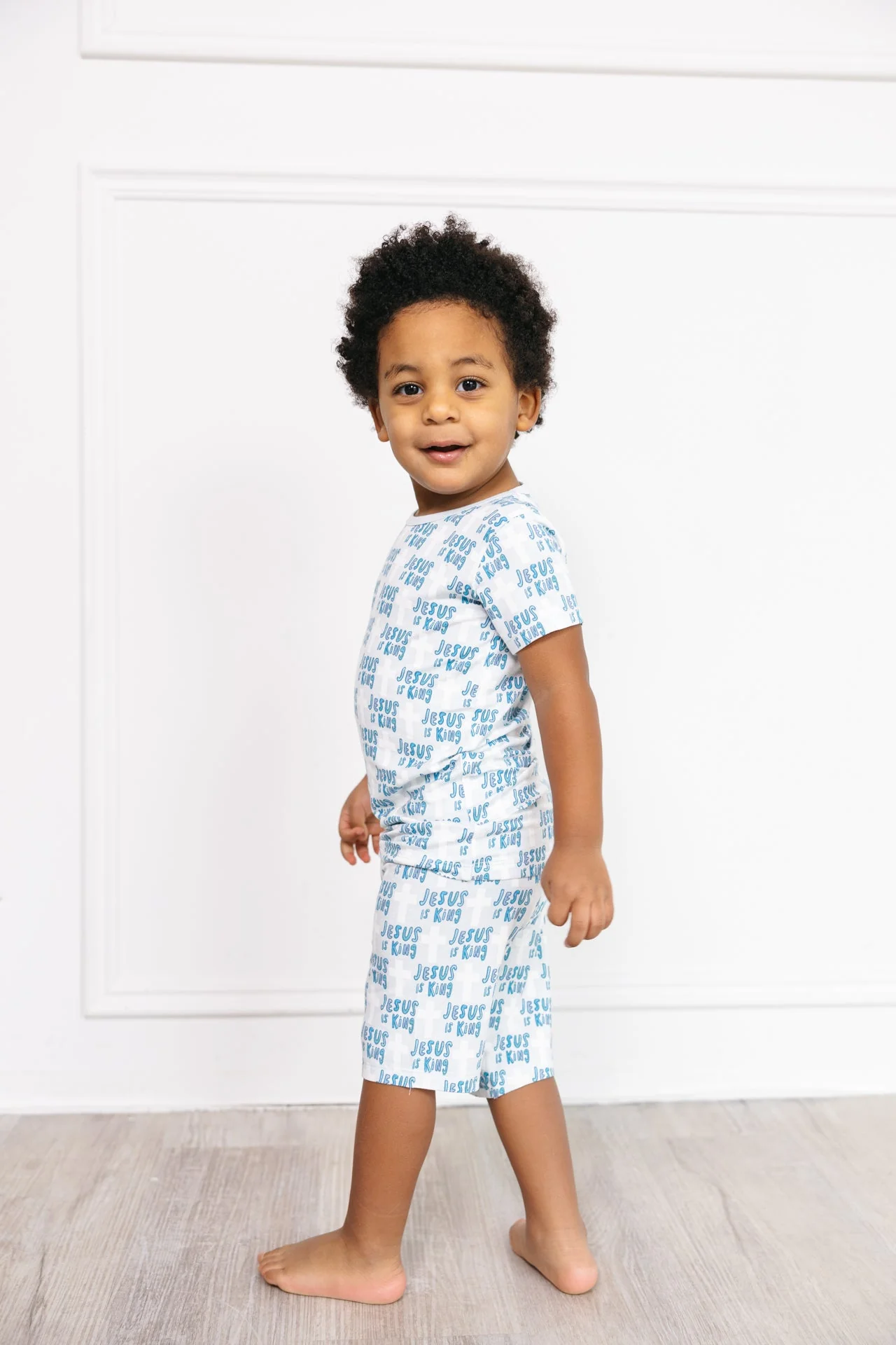 Jesus Is King Blue PJ Shorts Set Bamboo - Image 4