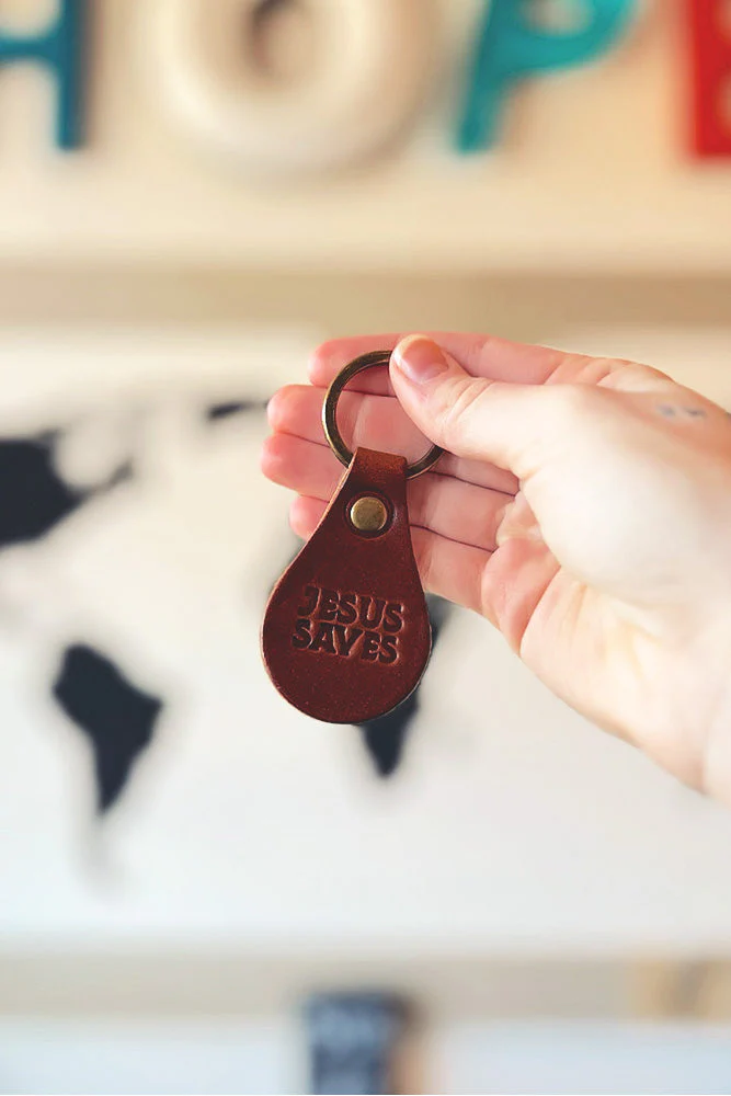 Jesus Saves USA Made Leather Keychain - Image 3
