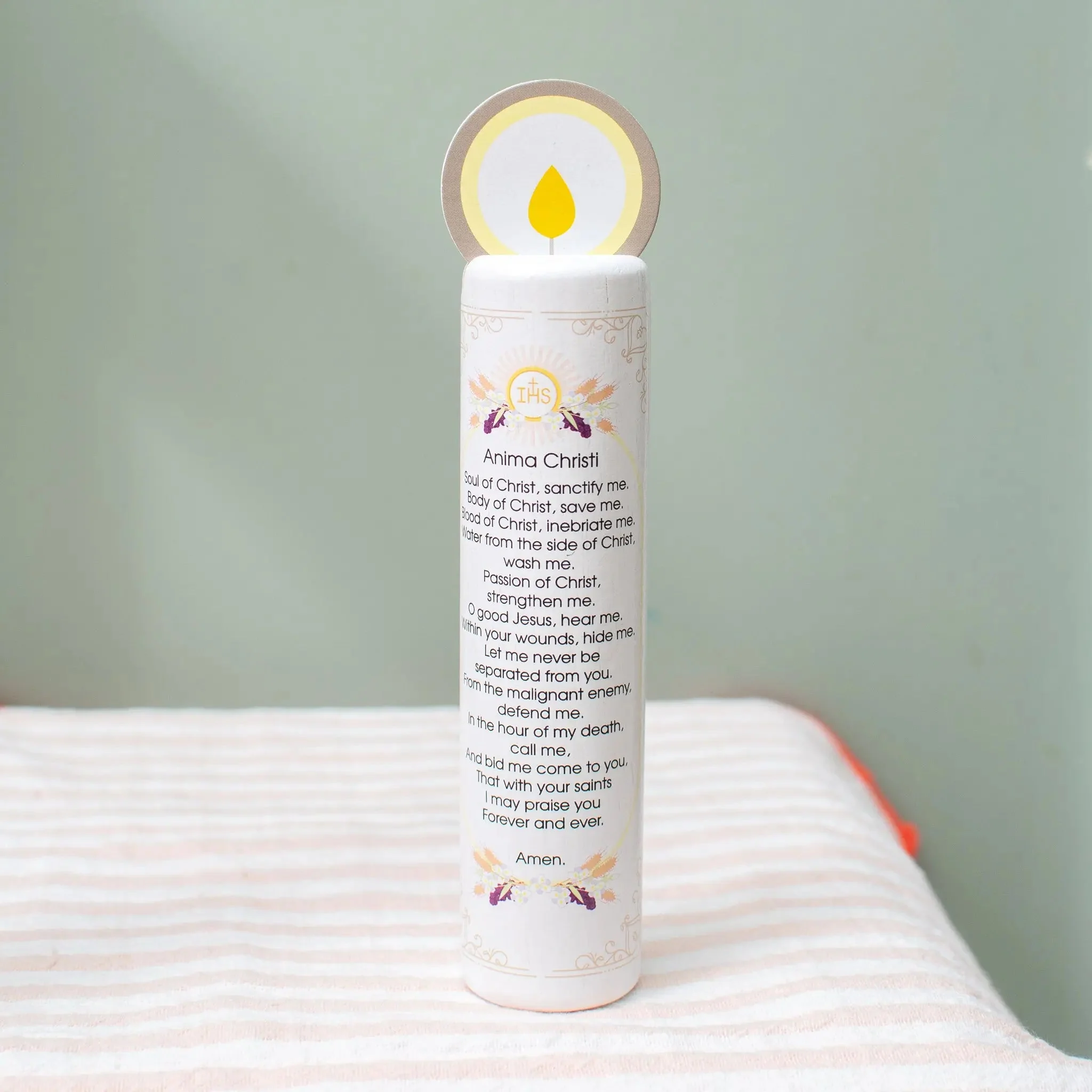 Jesus, the Bread of Life  (Anima Christi) Wooden Prayer Candle - Image 2