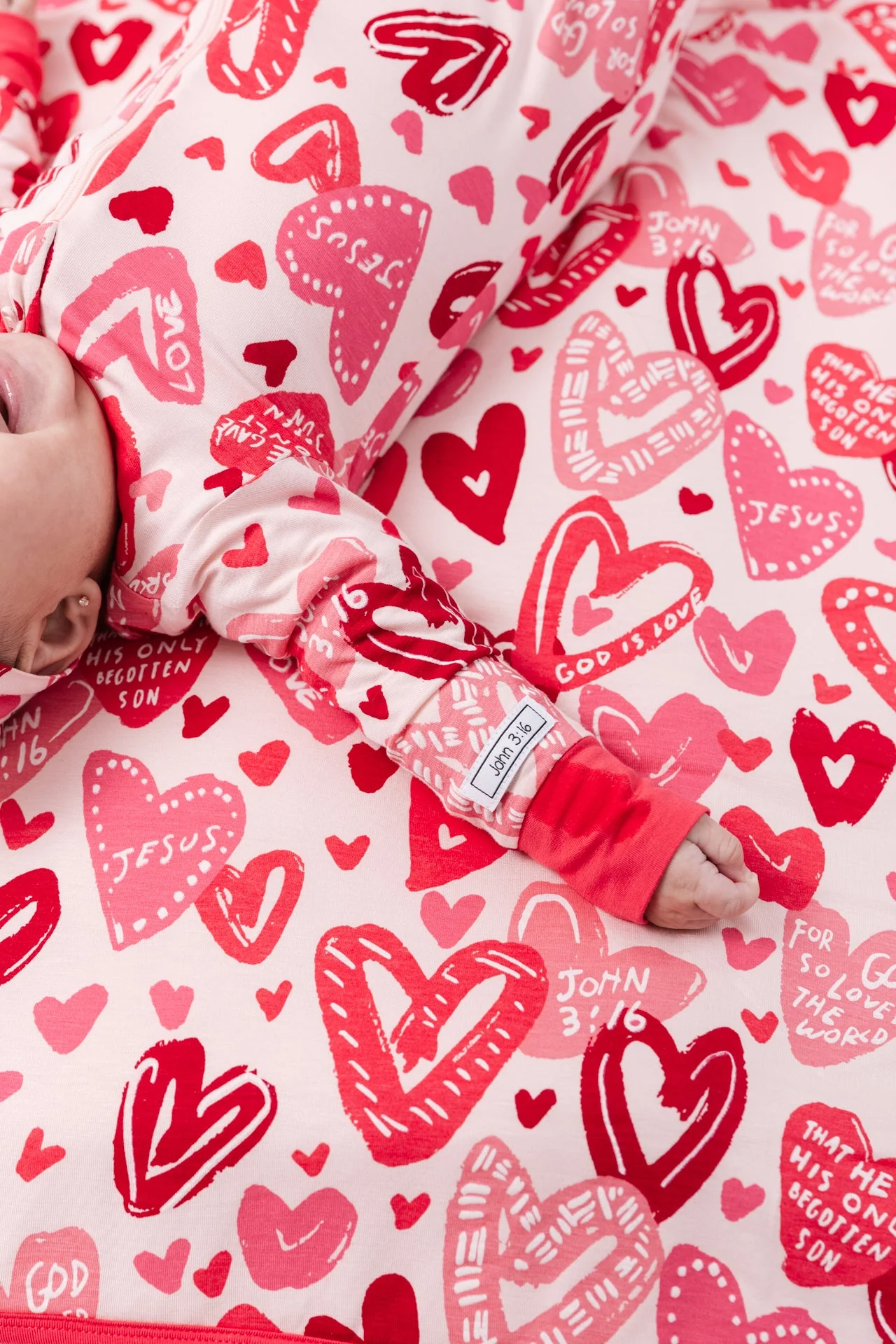 John 3:16 Pink PJ Footed Onesie Bamboo - Image 3