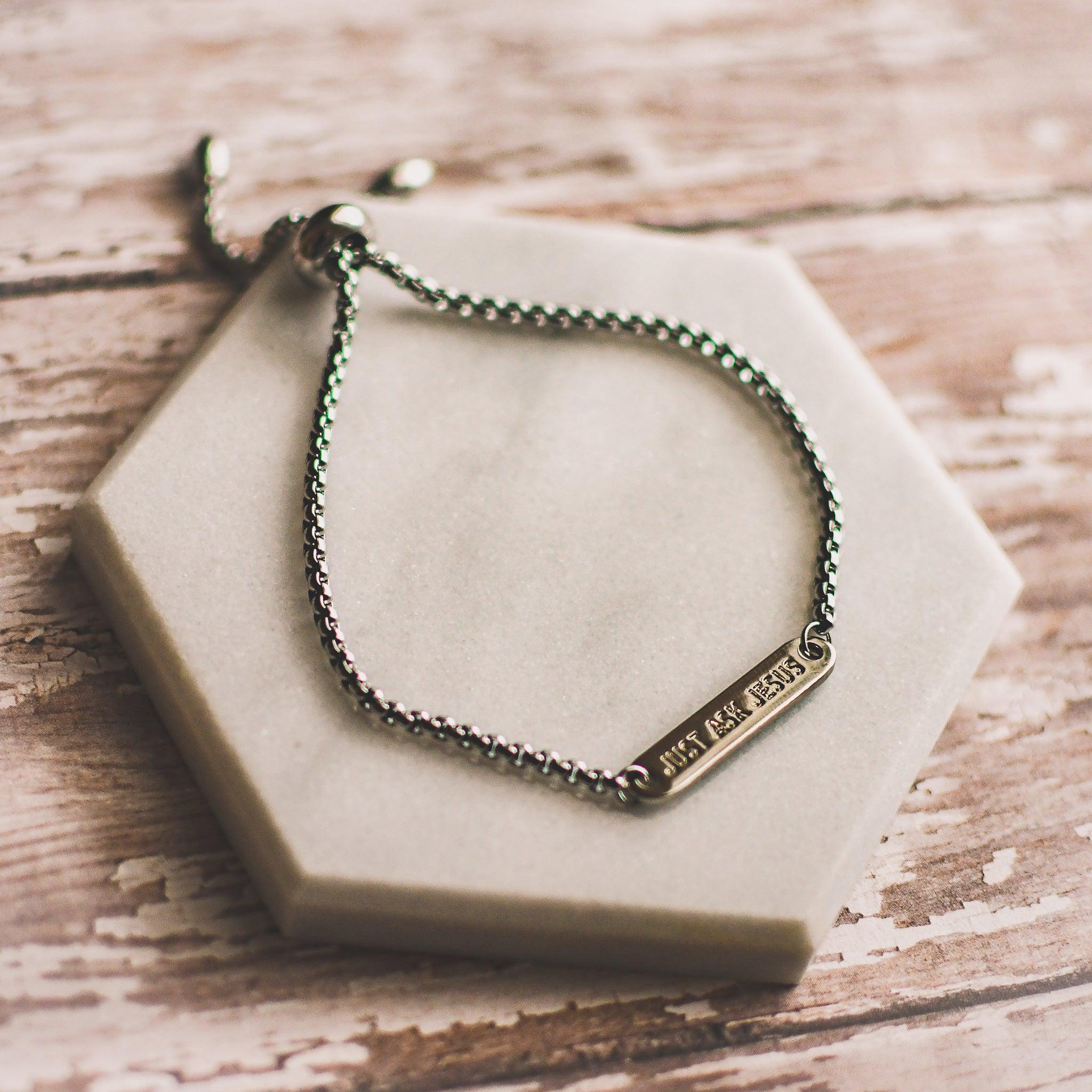 Just Ask Jesus Silver Bar Slider Bracelet - Image 5