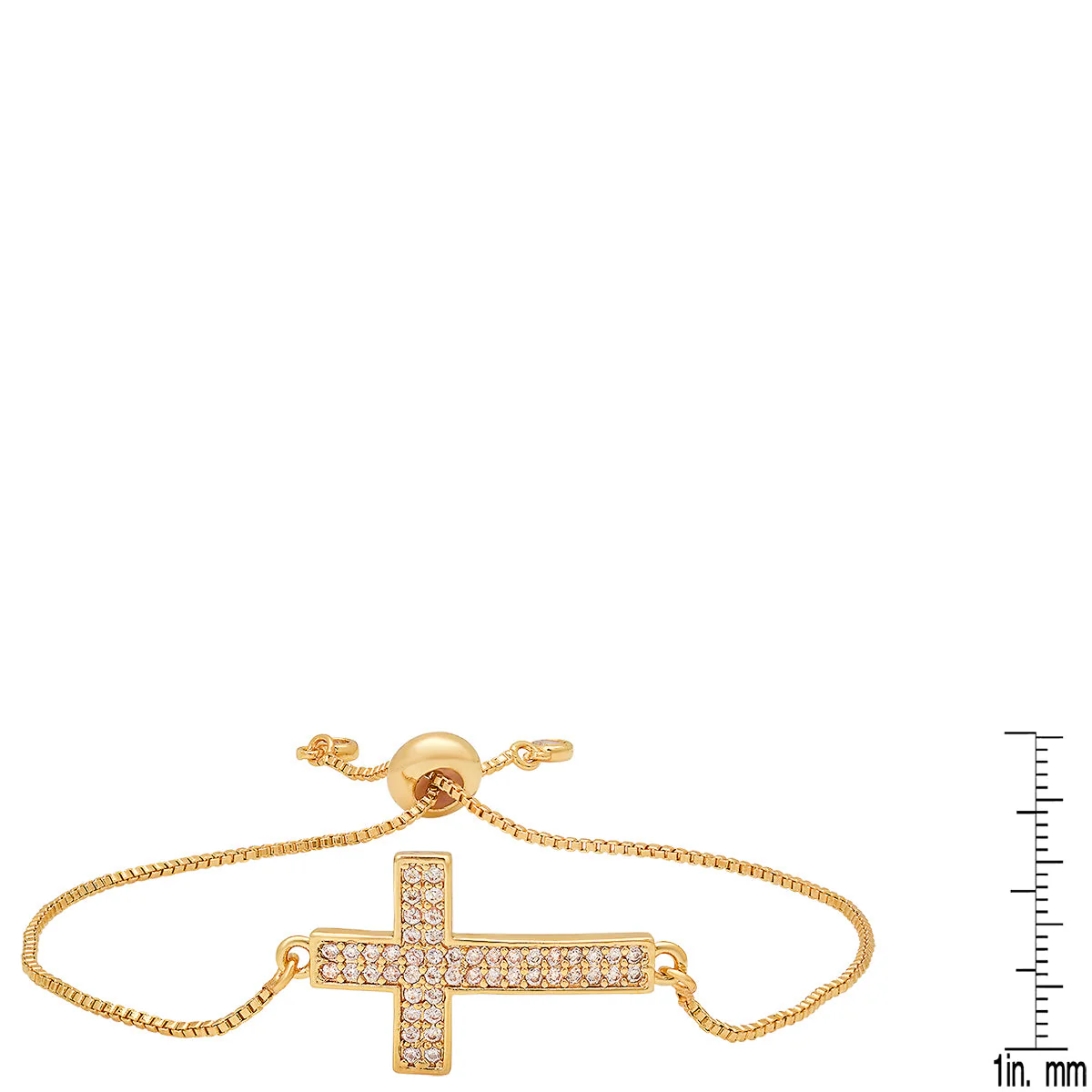 Ladies 18K Gold Plated Brass Simulated Diamonds Cross Drawstring Bracelet - Image 3