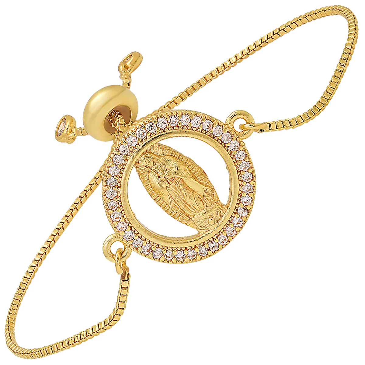 Ladies 18K Gold Plated Brass Simulated Diamonds Our Lady Of Guadalupe Drawstring Bracelet - Image 2