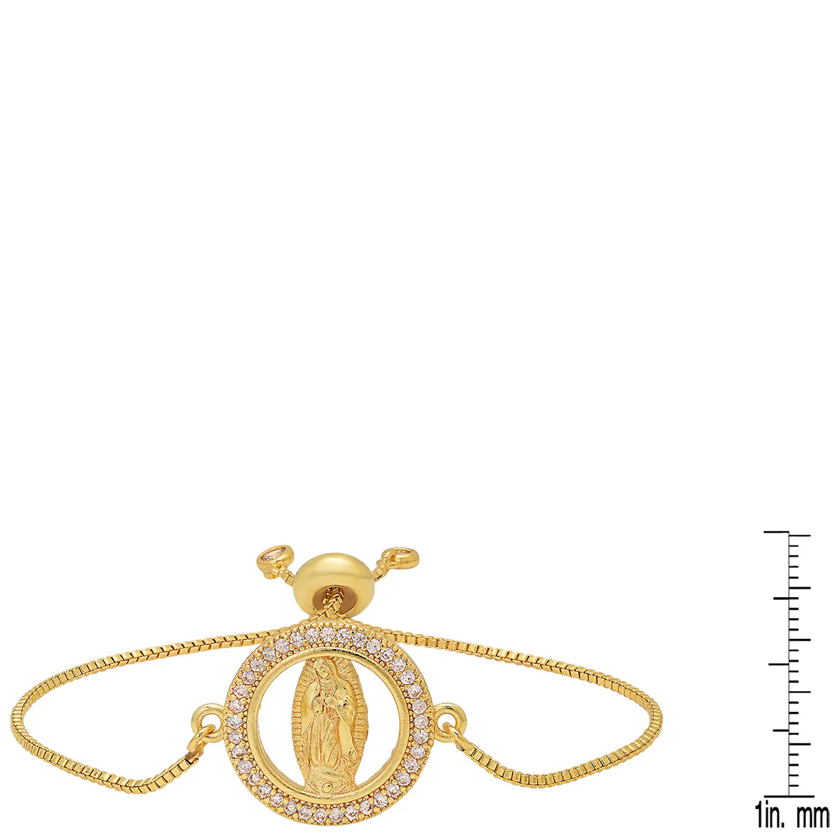 Ladies 18K Gold Plated Brass Simulated Diamonds Our Lady Of Guadalupe Drawstring Bracelet - Image 3