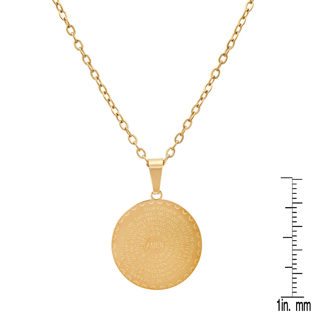 Ladies 18K Gold Plated Stainless Steel Lords Prayer Round Pendant - Image 3