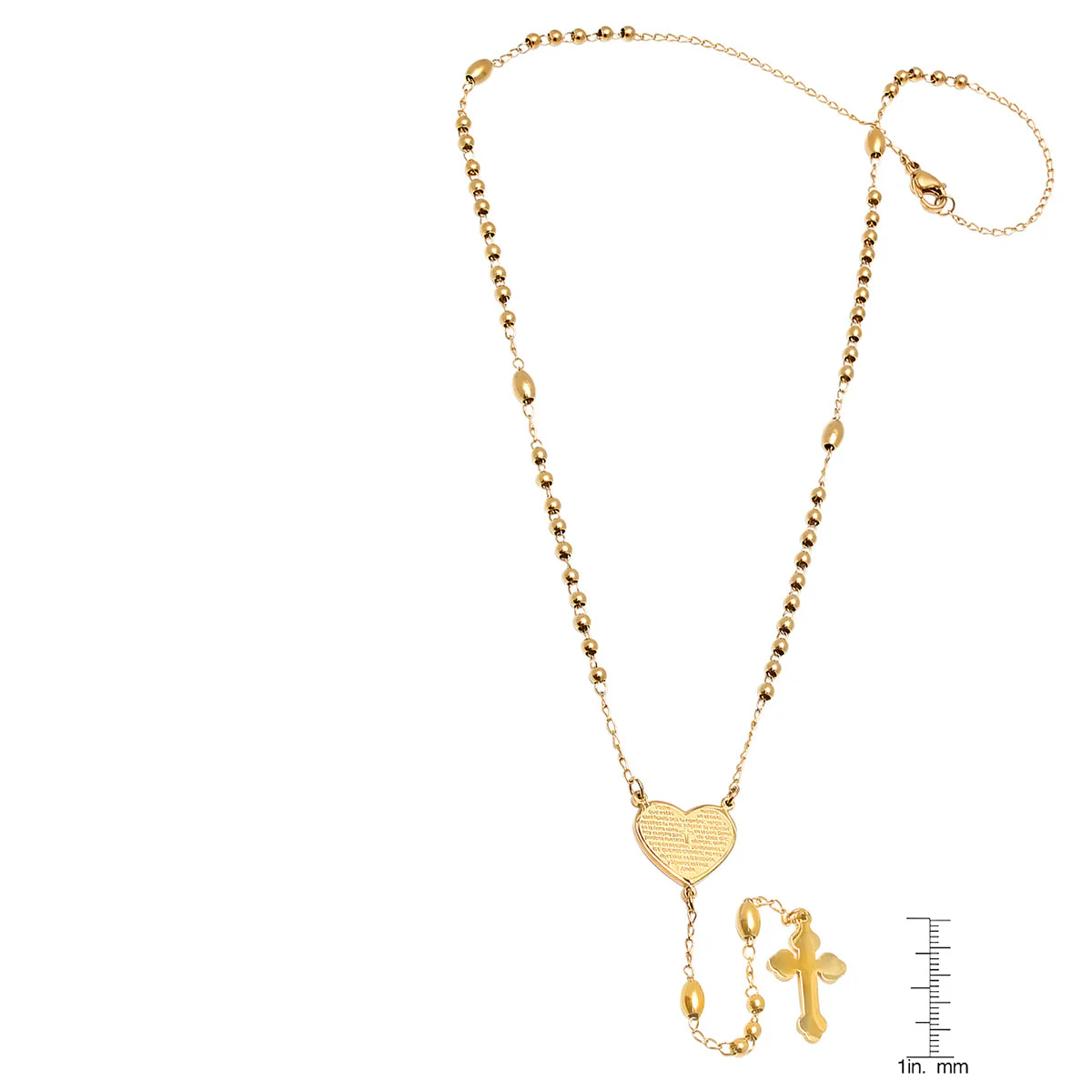 Ladies 18k Gold Plated Stainless Steel Padre Nuestro Prayer Heart Rosary Necklace - Image 3
