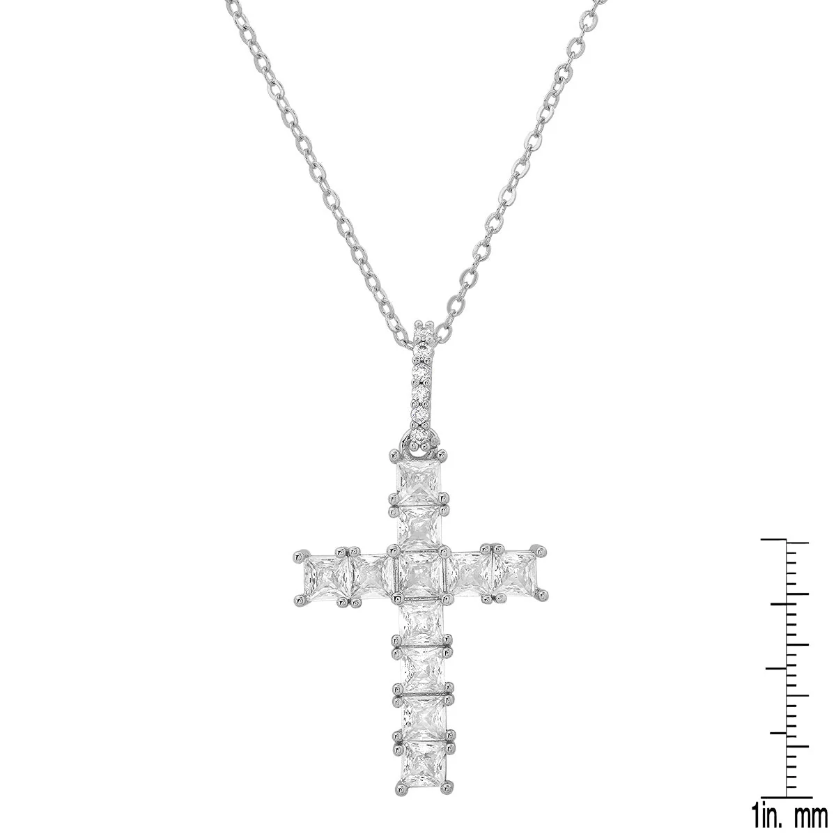 Ladies 18k White Gold Plated Brass And Simulated Diamonds Cross Pendant - Image 3