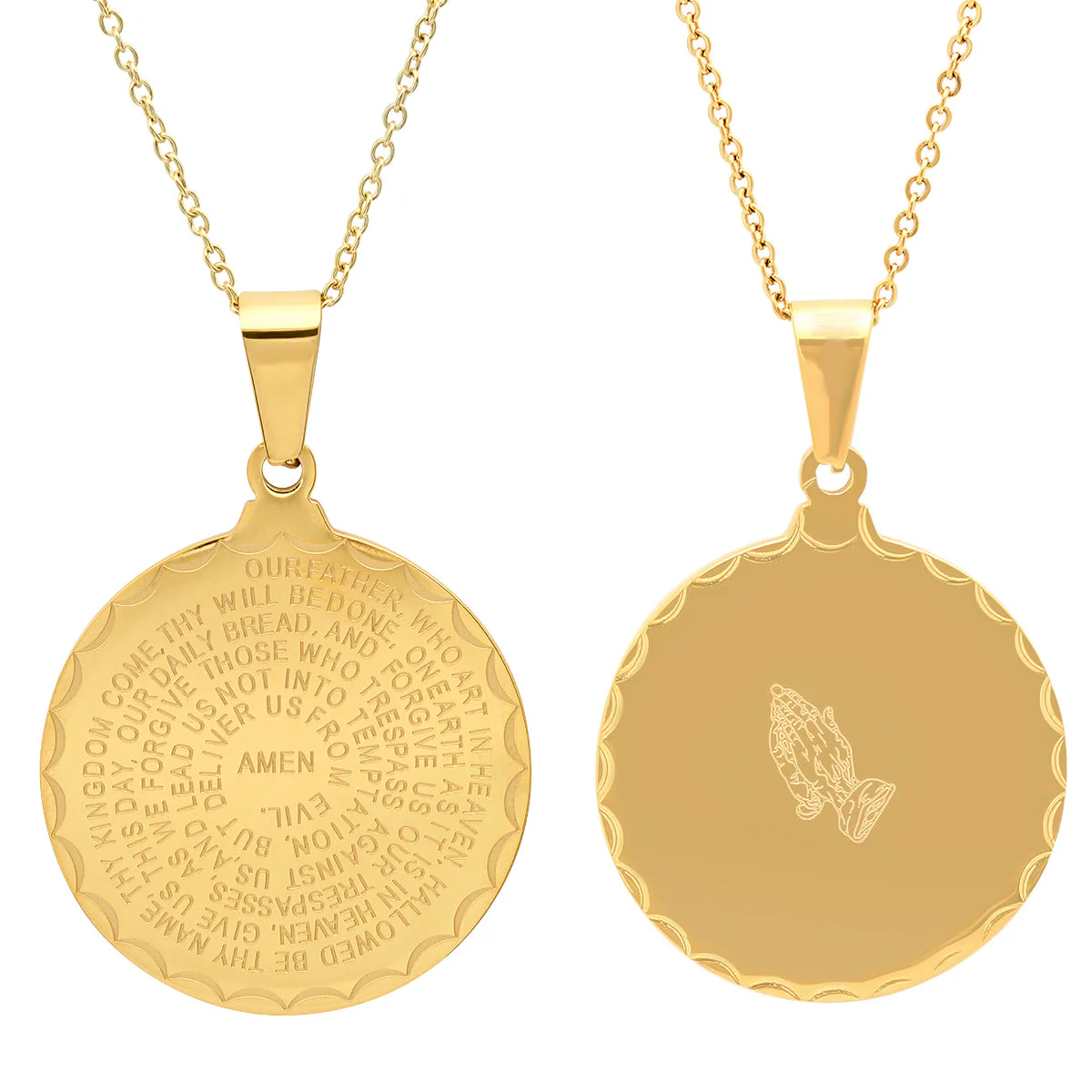 Ladies 18kt Gold Plated Our Father English Prayer Round Reversible Pendant - Image 2