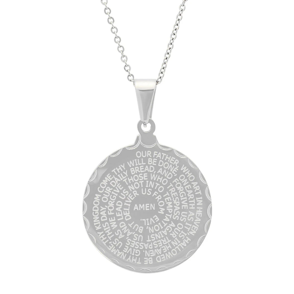 Ladies Double Sided Stainless Steel Lord's Prayer And Serenity Prayer Pendant.