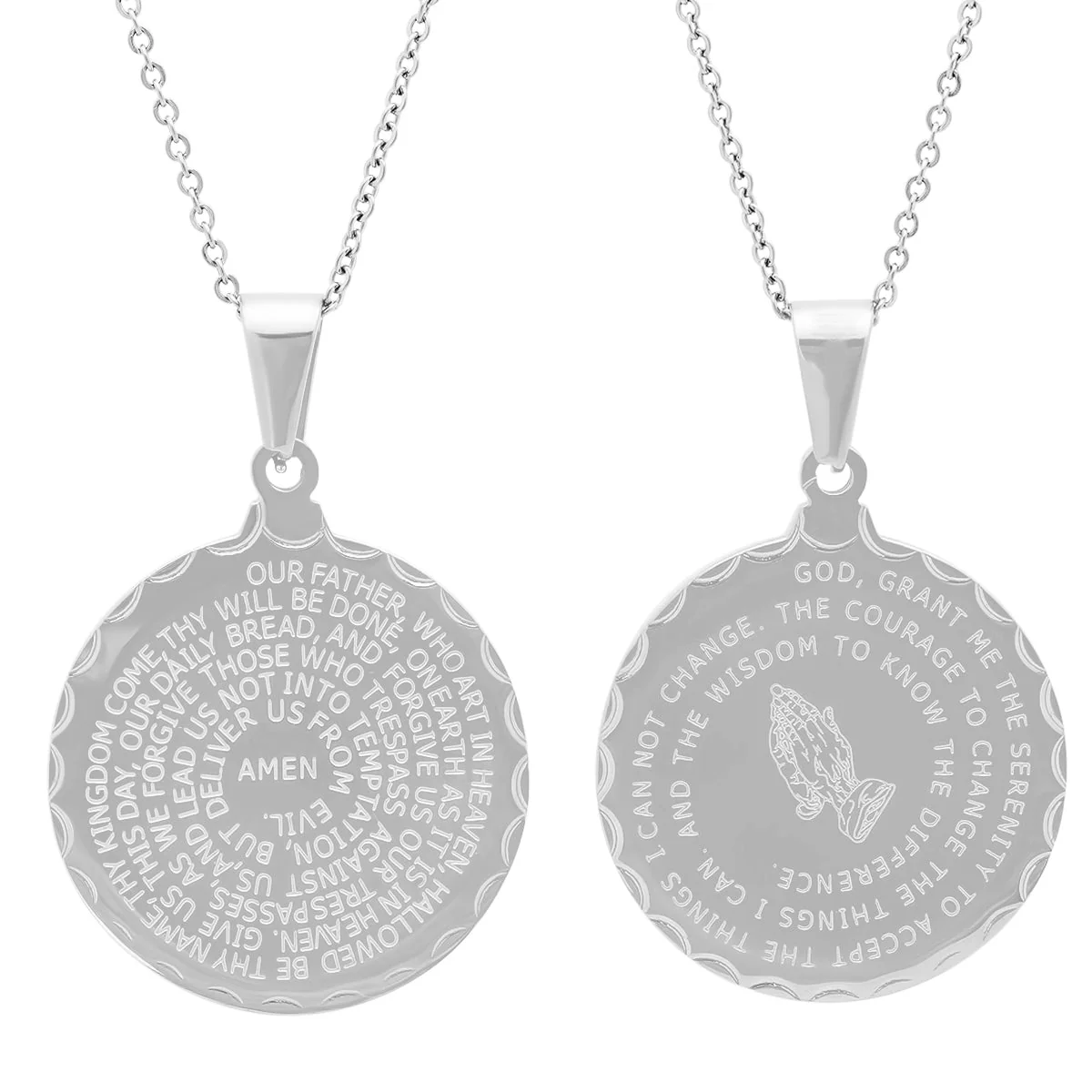 Ladies Double Sided Stainless Steel Lord's Prayer And Serenity Prayer Pendant. - Image 4