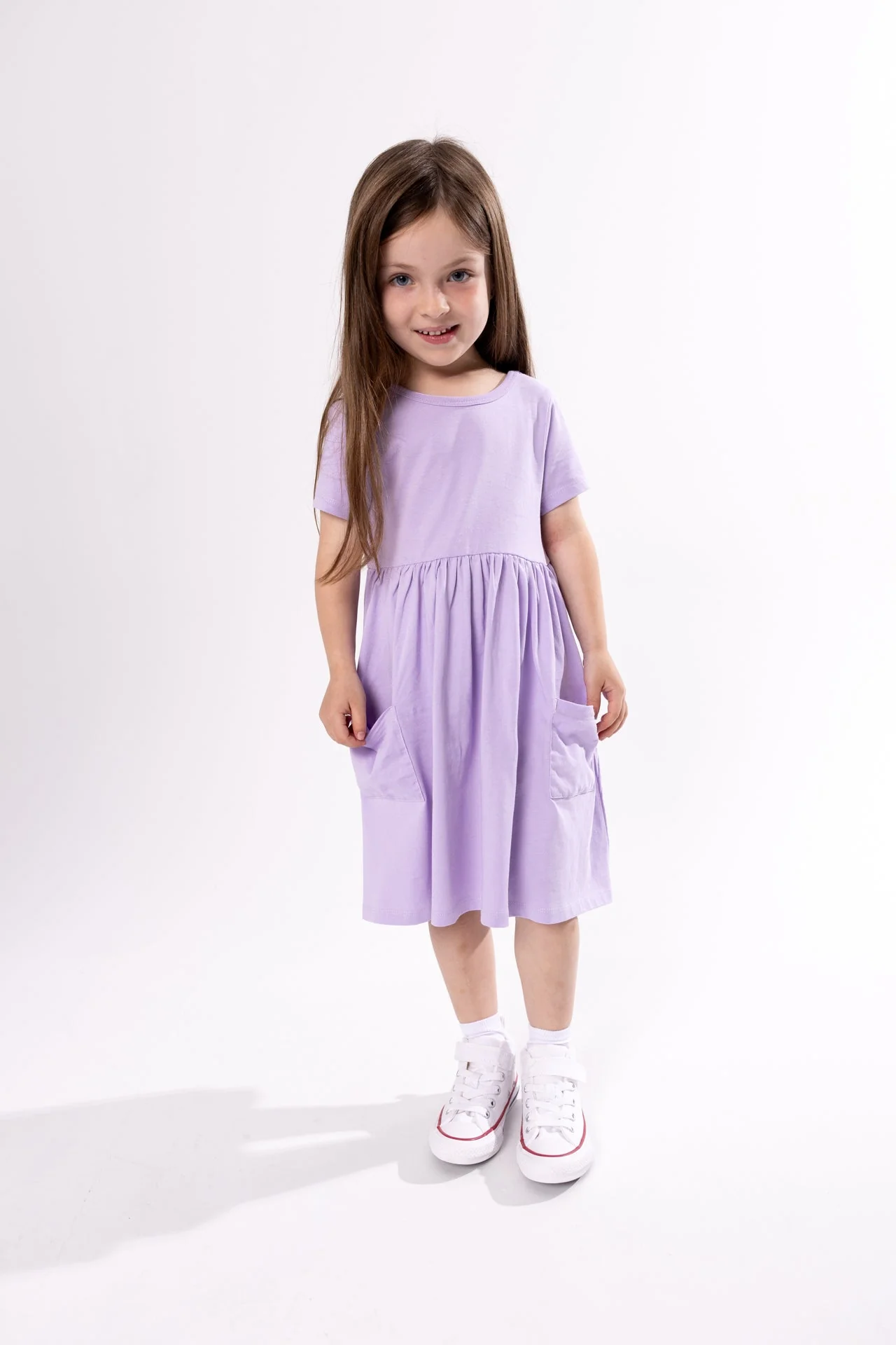 Lilac Prayer Pocket Short Sleeve Twirl Dress Cotton - Image 2