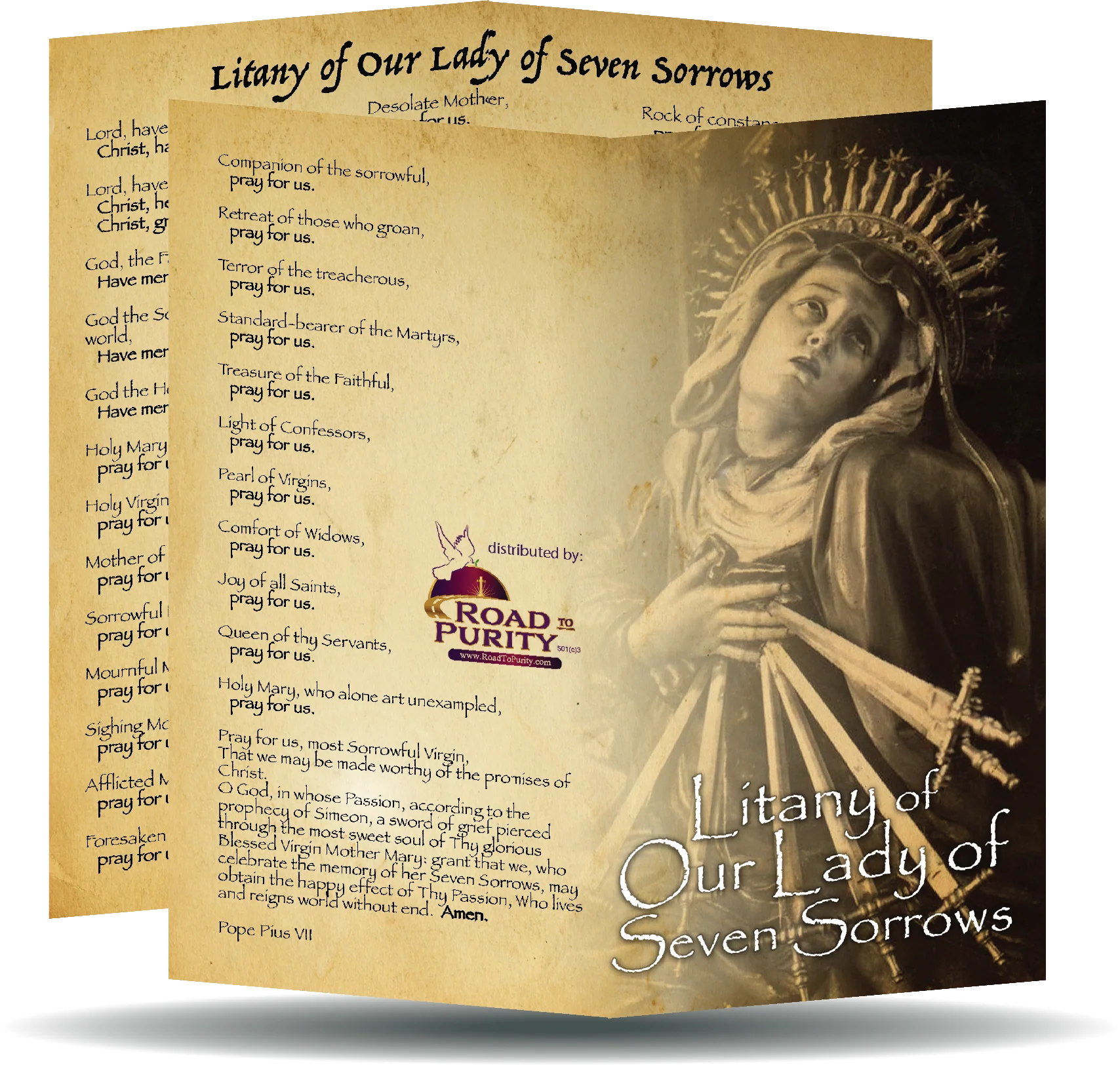 Litany of our Lady of Seven Sorrows  - Prayer Card / 3" x 6" folded (c)