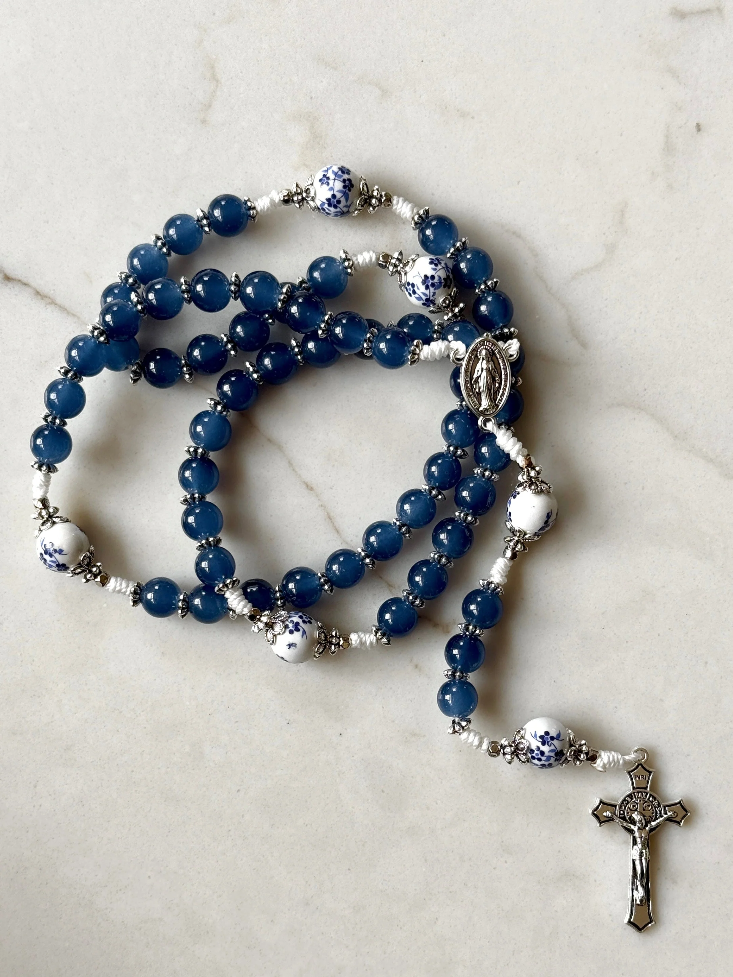 Marian Blue Glass Bead Rosary Bundle
