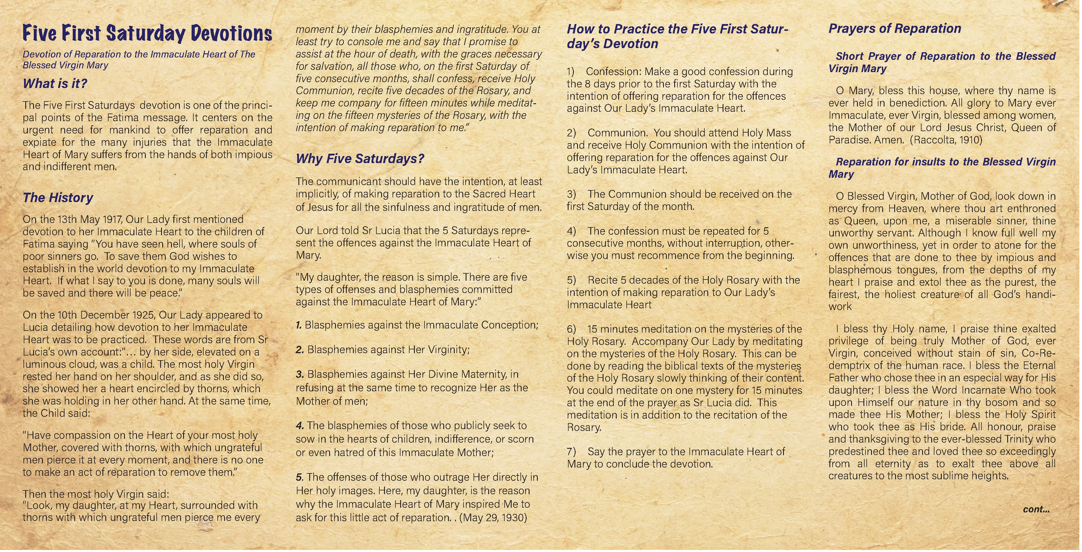 NEW! 5 First Saturday Devotions - Prayer Card / 3" x 6" folded (c) - Image 3