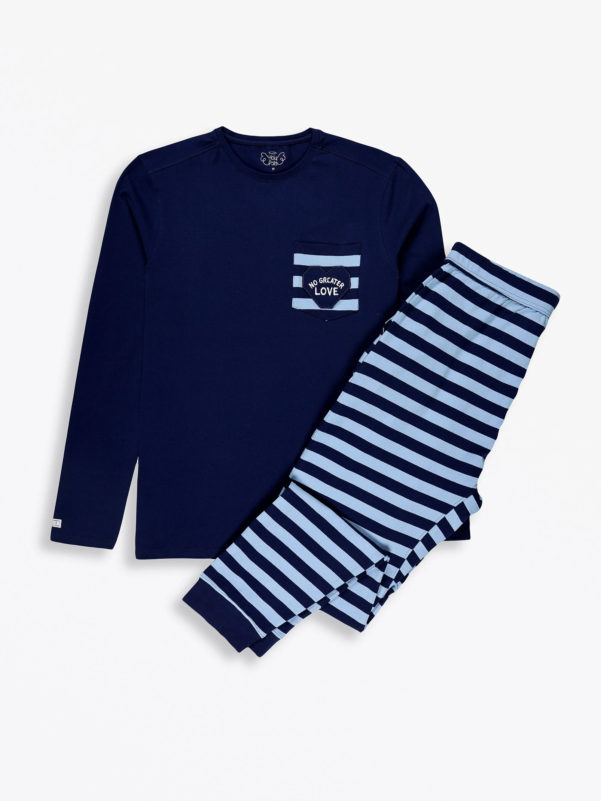No Greater Love Blue Mens PJ Set Cotton - Image 2