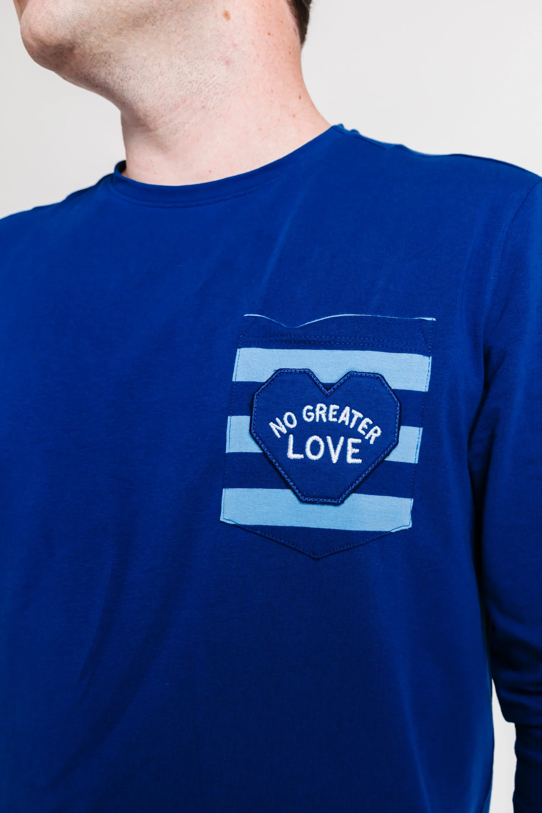 No Greater Love Blue Mens PJ Set Cotton - Image 3