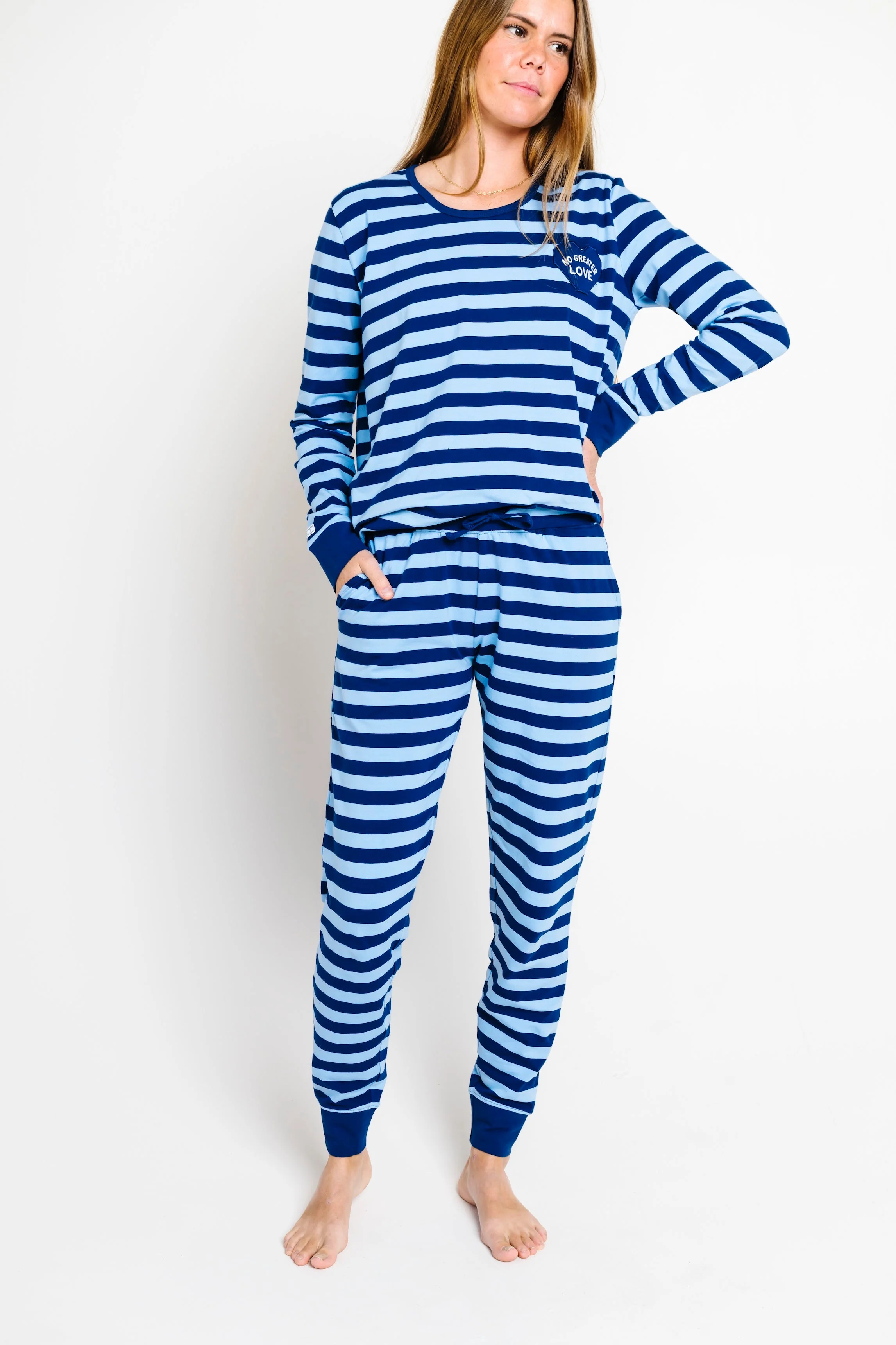 No Greater Love Blue Womens PJ Jogger Set Cotton - Image 3