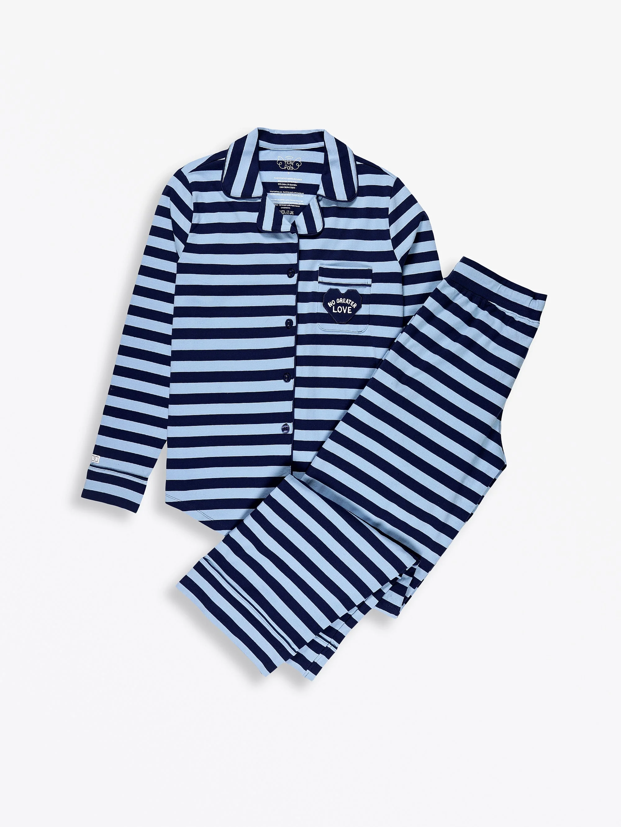 No Greater Love Blue Womens PJ Notch Collar Set Cotton
