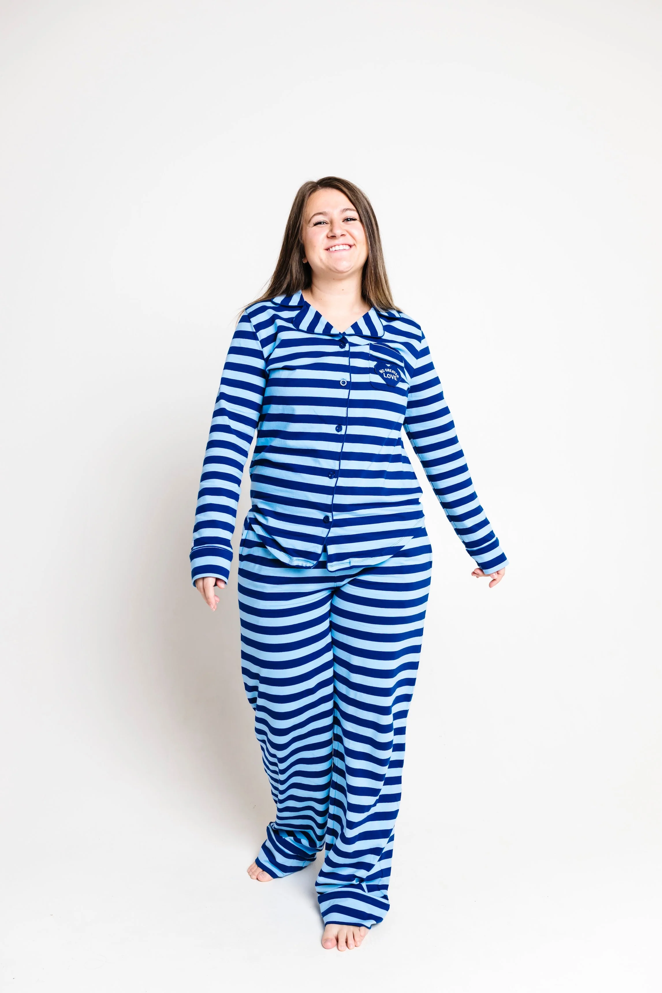 No Greater Love Blue Womens PJ Notch Collar Set Cotton - Image 5