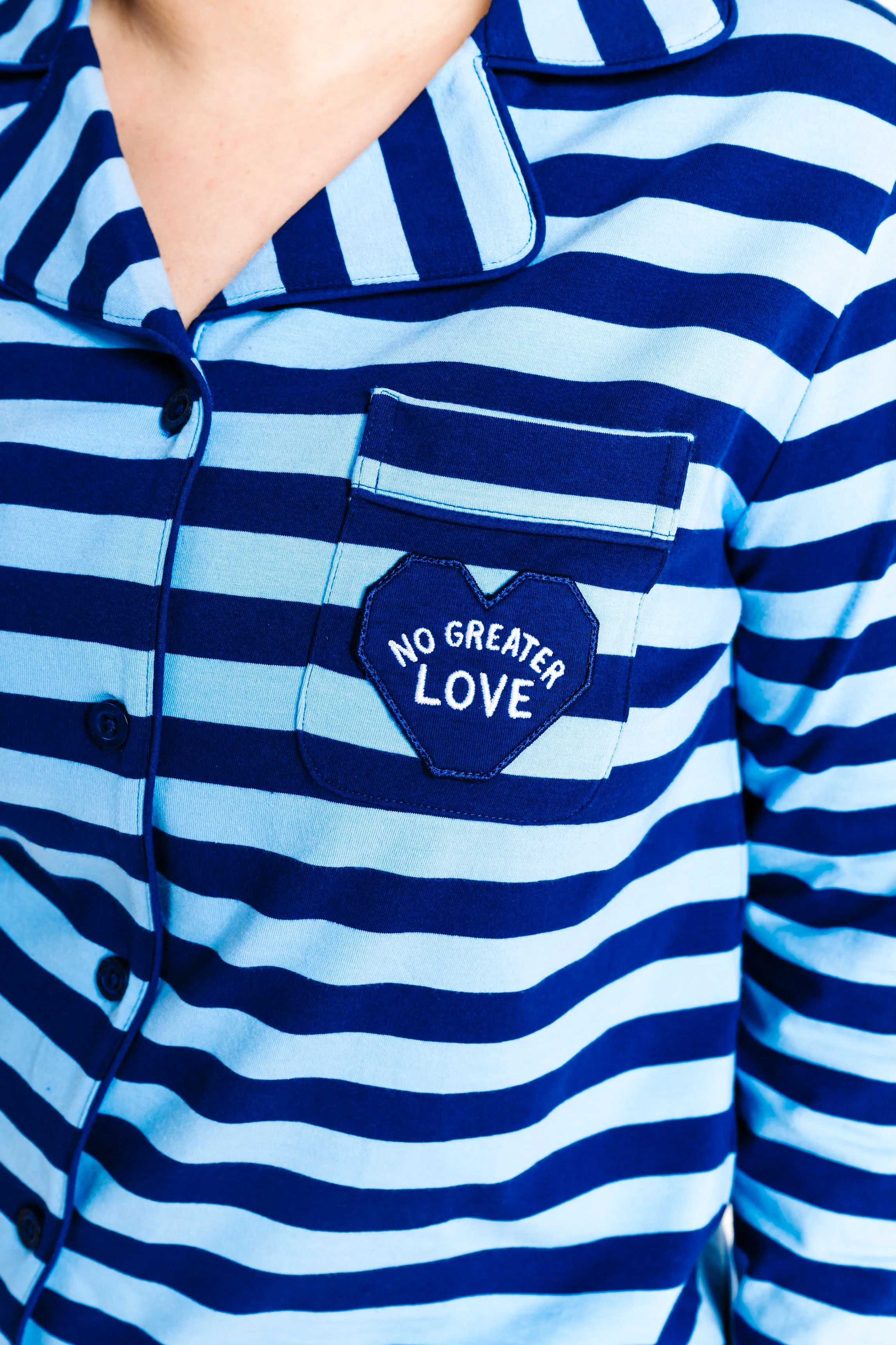 No Greater Love Blue Womens PJ Notch Collar Set Cotton - Image 7