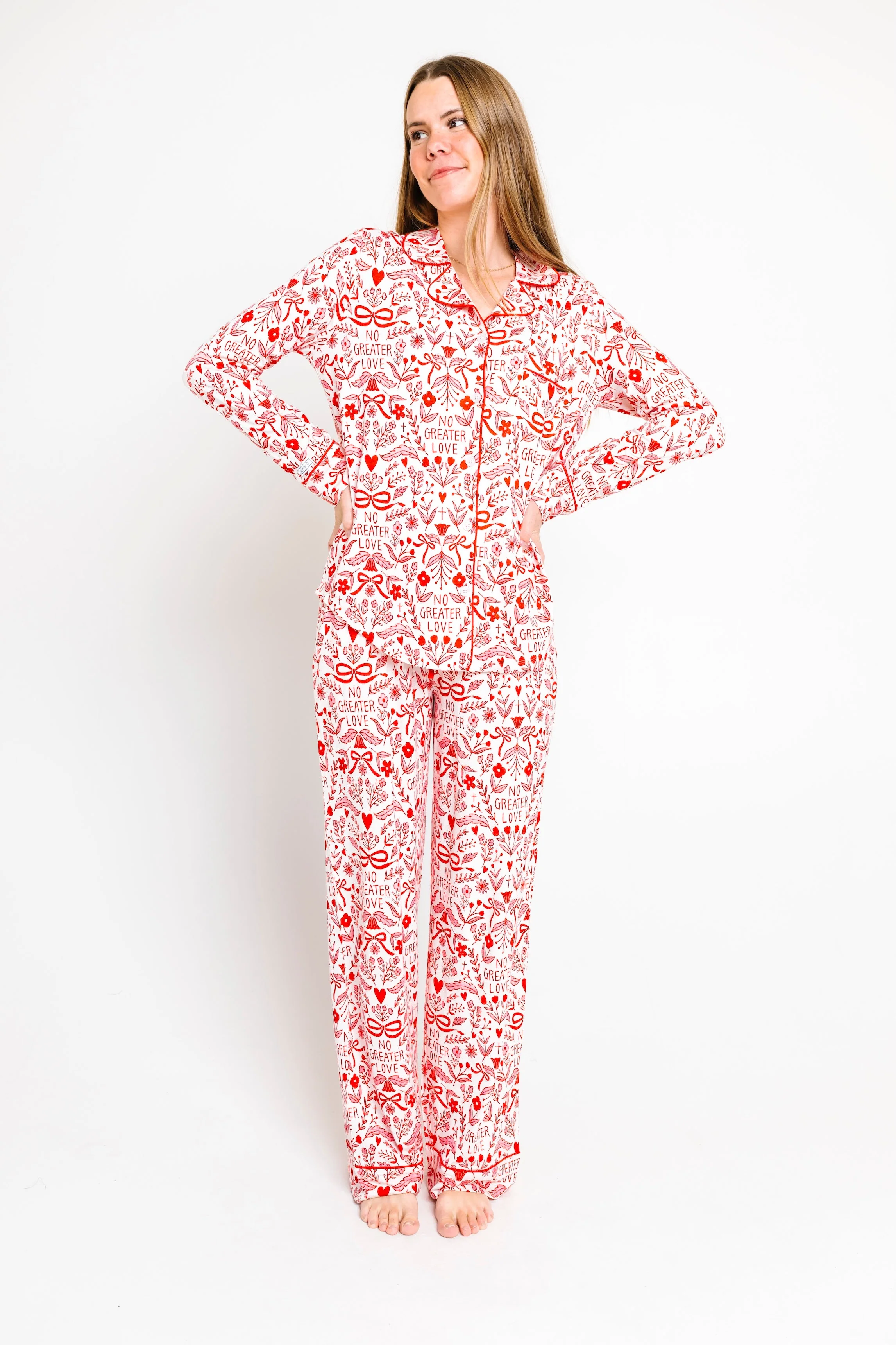 No Greater Love Pink Women's PJ Notch Collar Set Bamboo