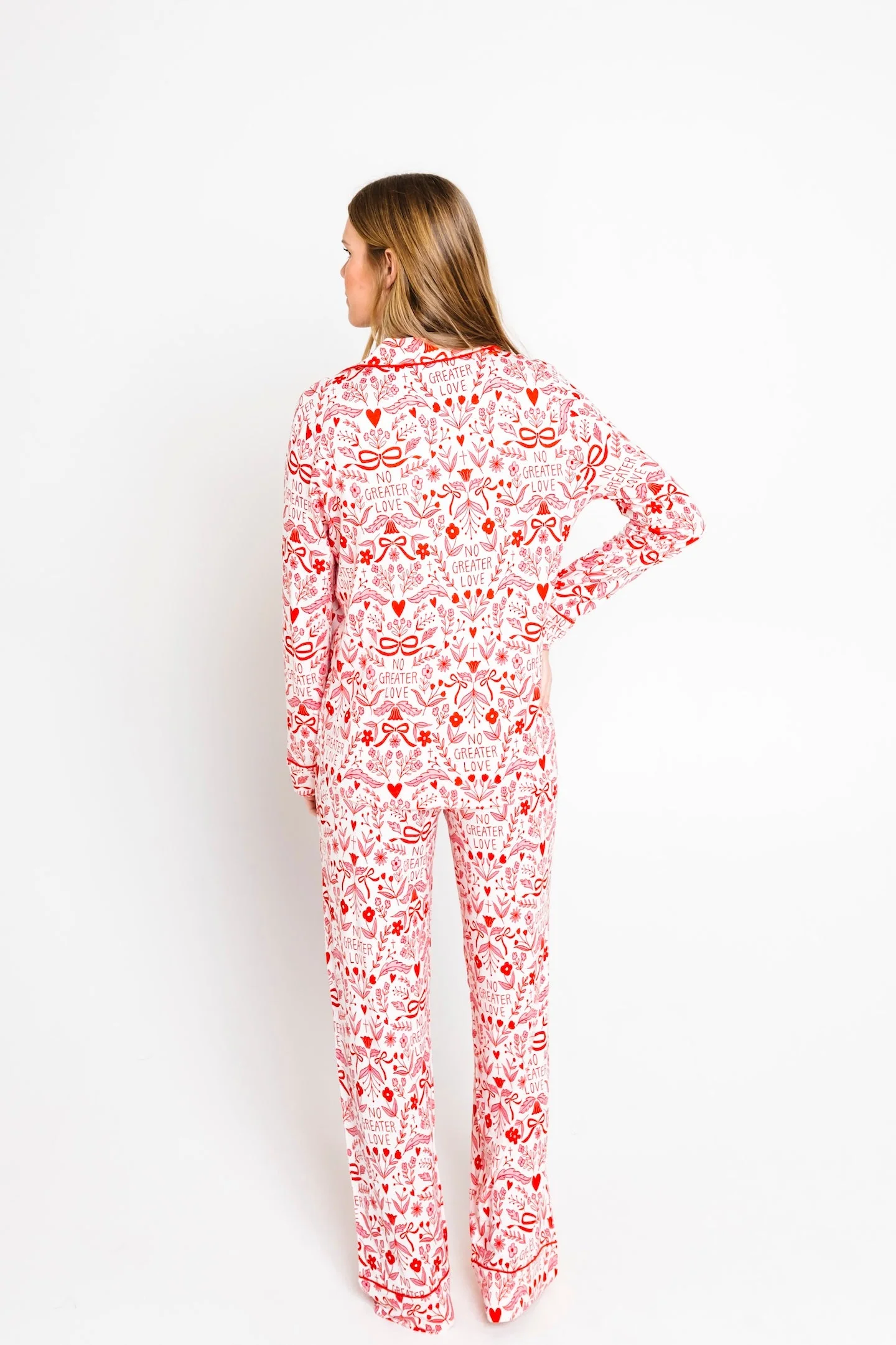 No Greater Love Pink Women's PJ Notch Collar Set Bamboo - Image 5