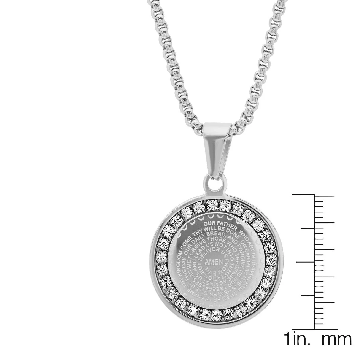 Our Father Prayer Round Pendant With Simulated Diamonds - Image 2