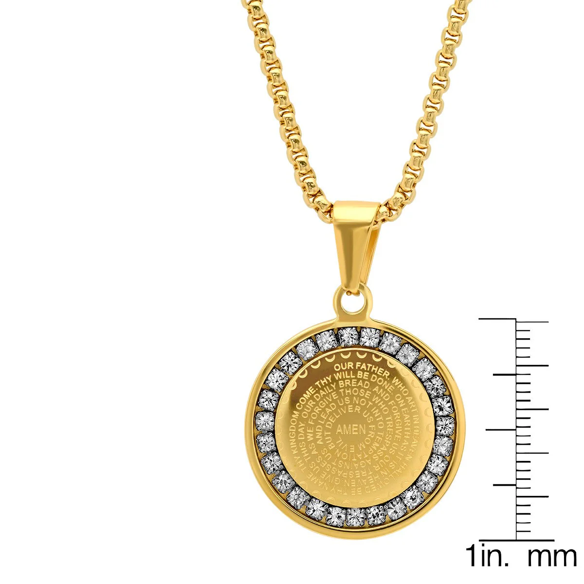 Our Father Prayer Round Pendant With Simulated Diamonds - Image 4