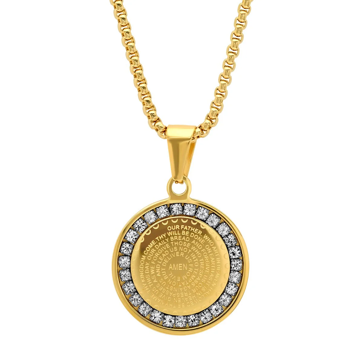Our Father Prayer Round Pendant With Simulated Diamonds - Image 5