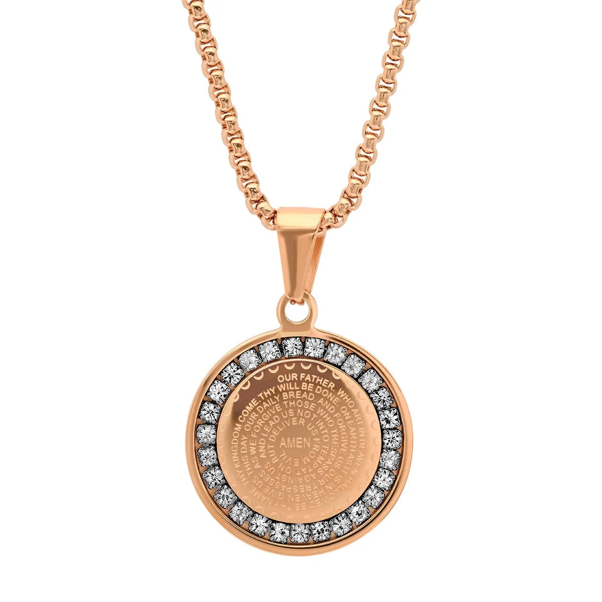 Our Father Prayer Round Pendant With Simulated Diamonds - Image 6
