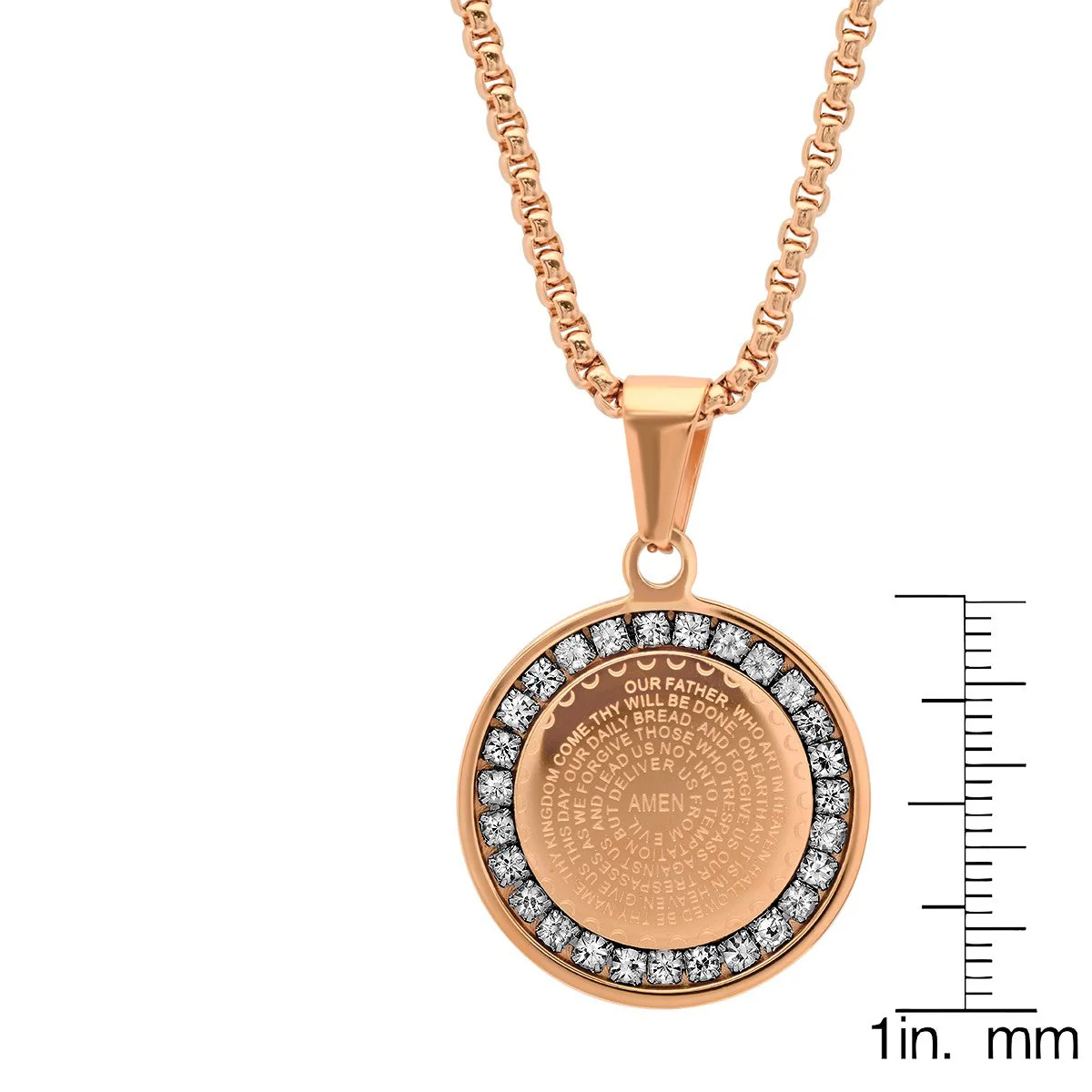 Our Father Prayer Round Pendant With Simulated Diamonds - Image 7