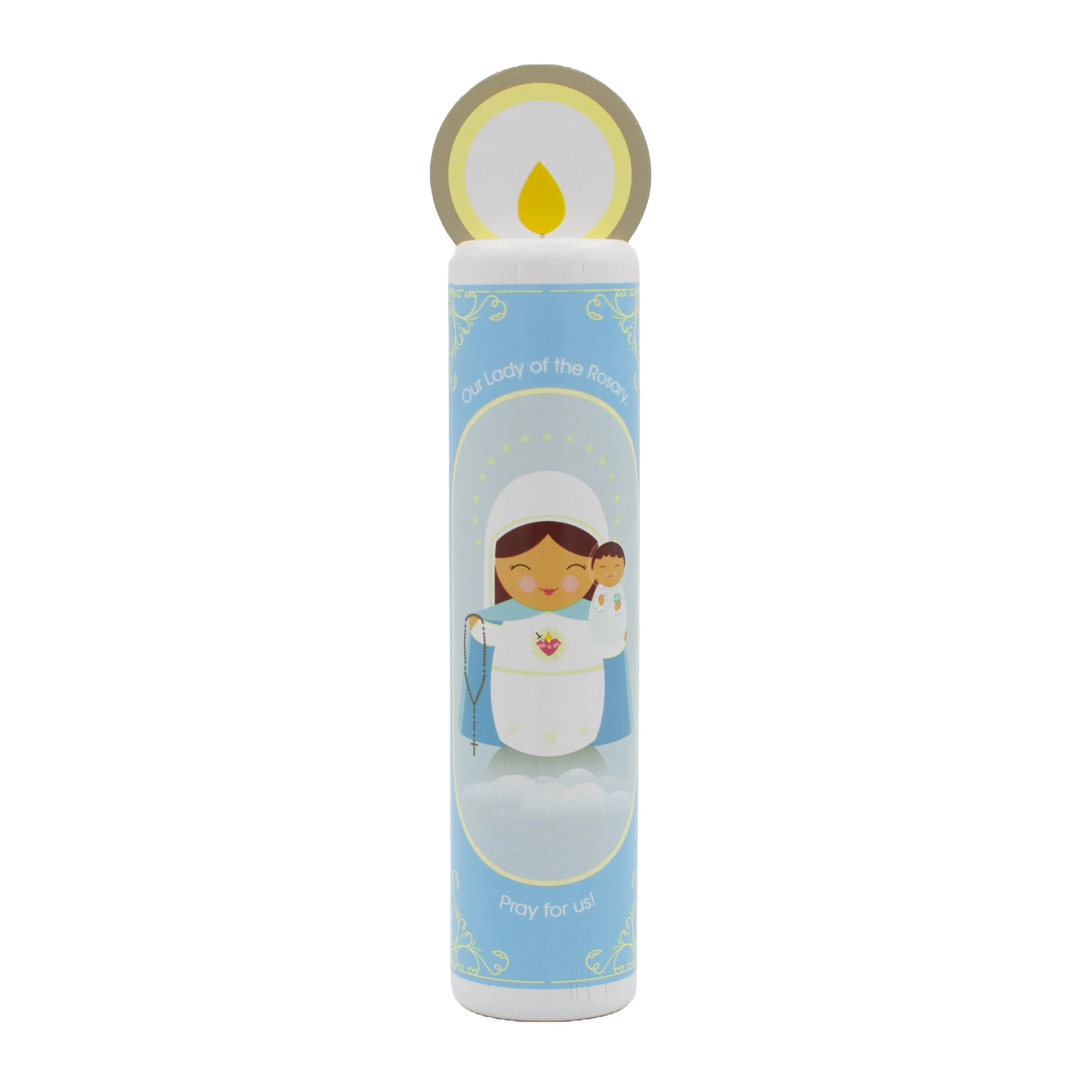 Our Lady of the Rosary (Hail Mary) Wooden Prayer Candle