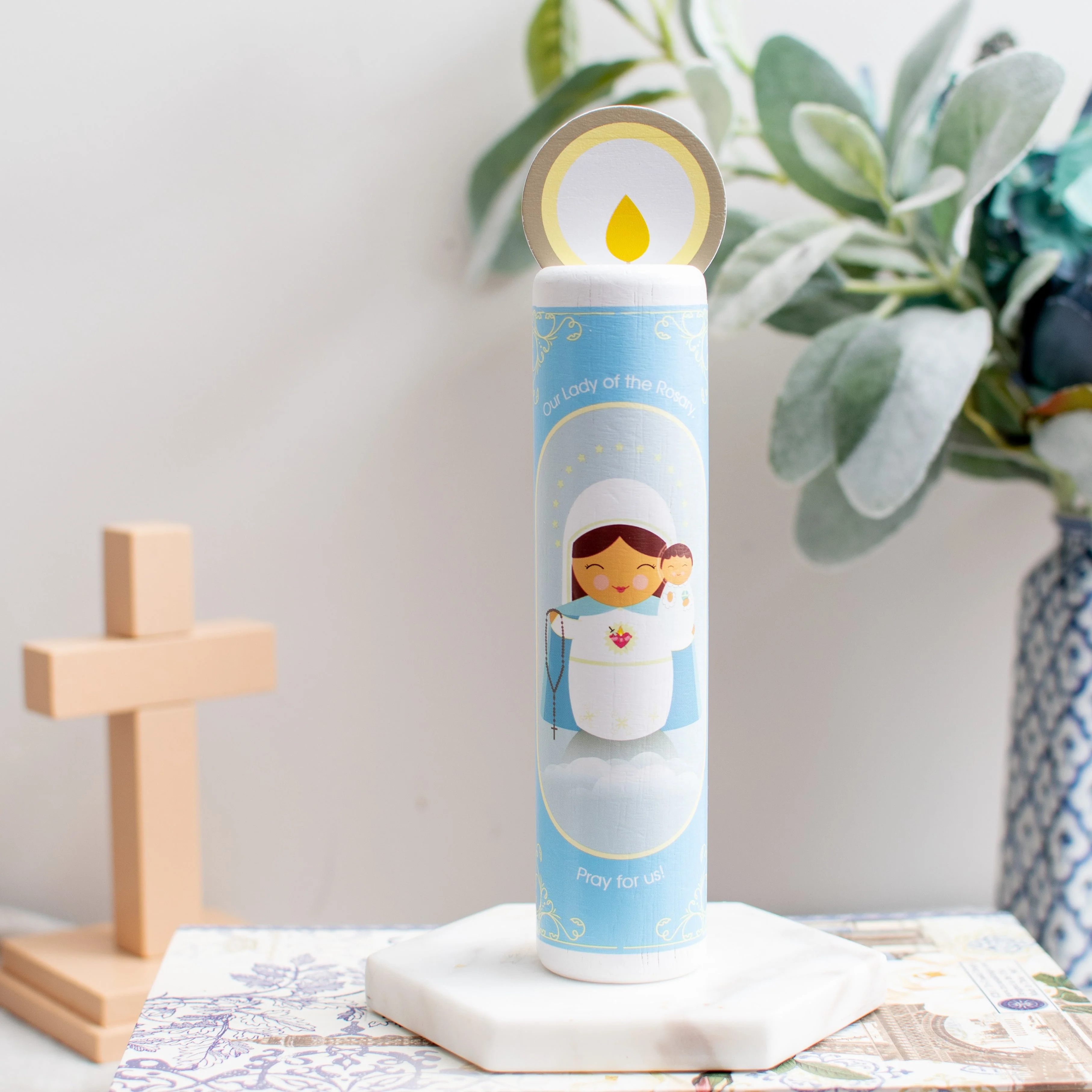 Our Lady of the Rosary (Hail Mary) Wooden Prayer Candle - Image 3
