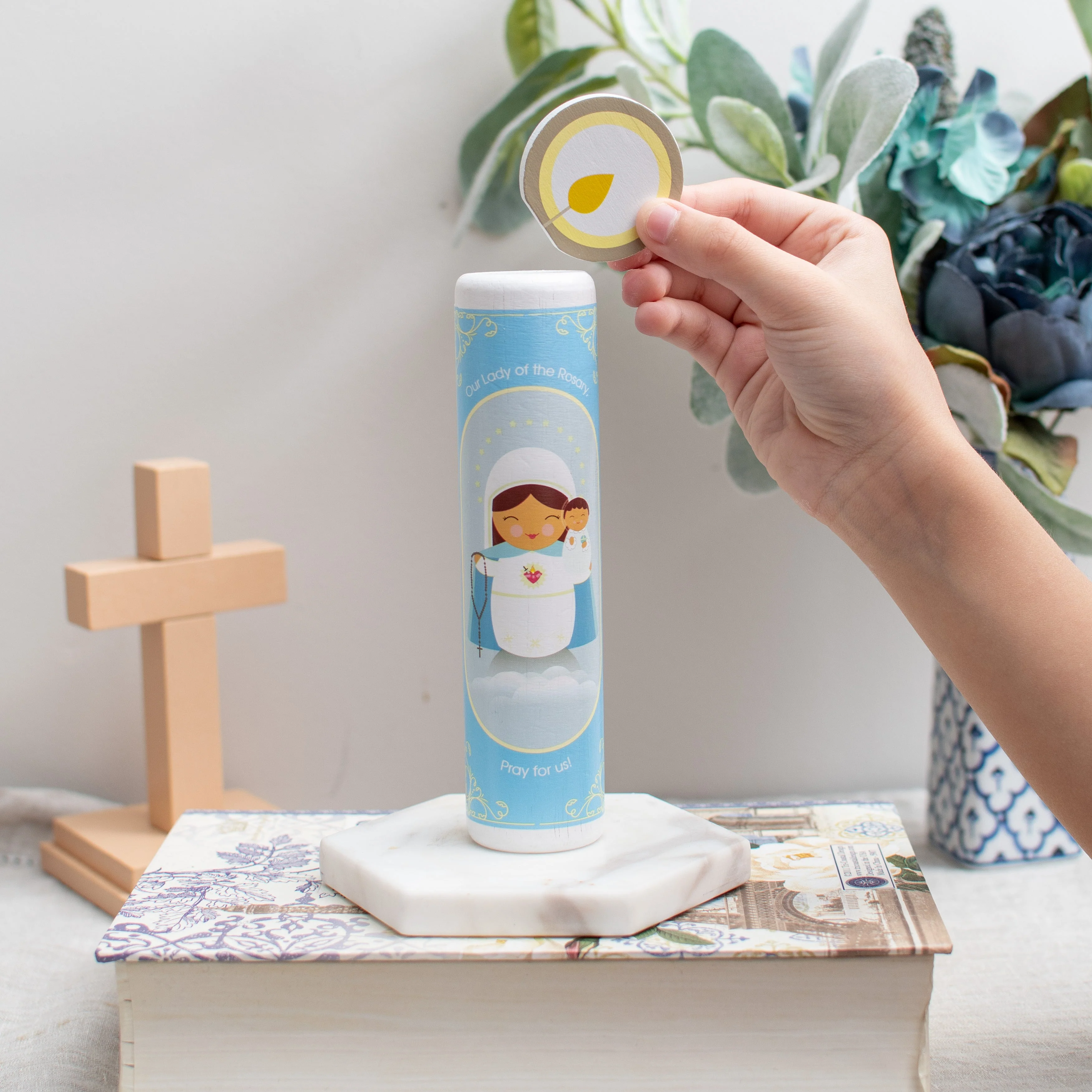 Our Lady of the Rosary (Hail Mary) Wooden Prayer Candle - Image 4