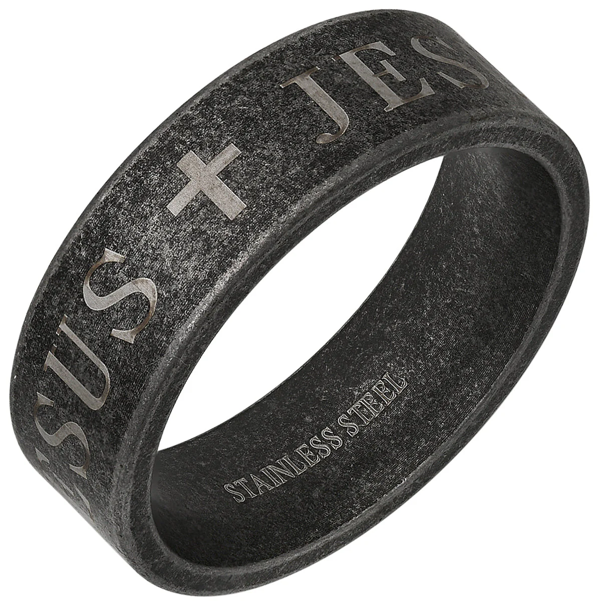 Oxidized Stainless Steel "Jesus" Band Ring - Image 2