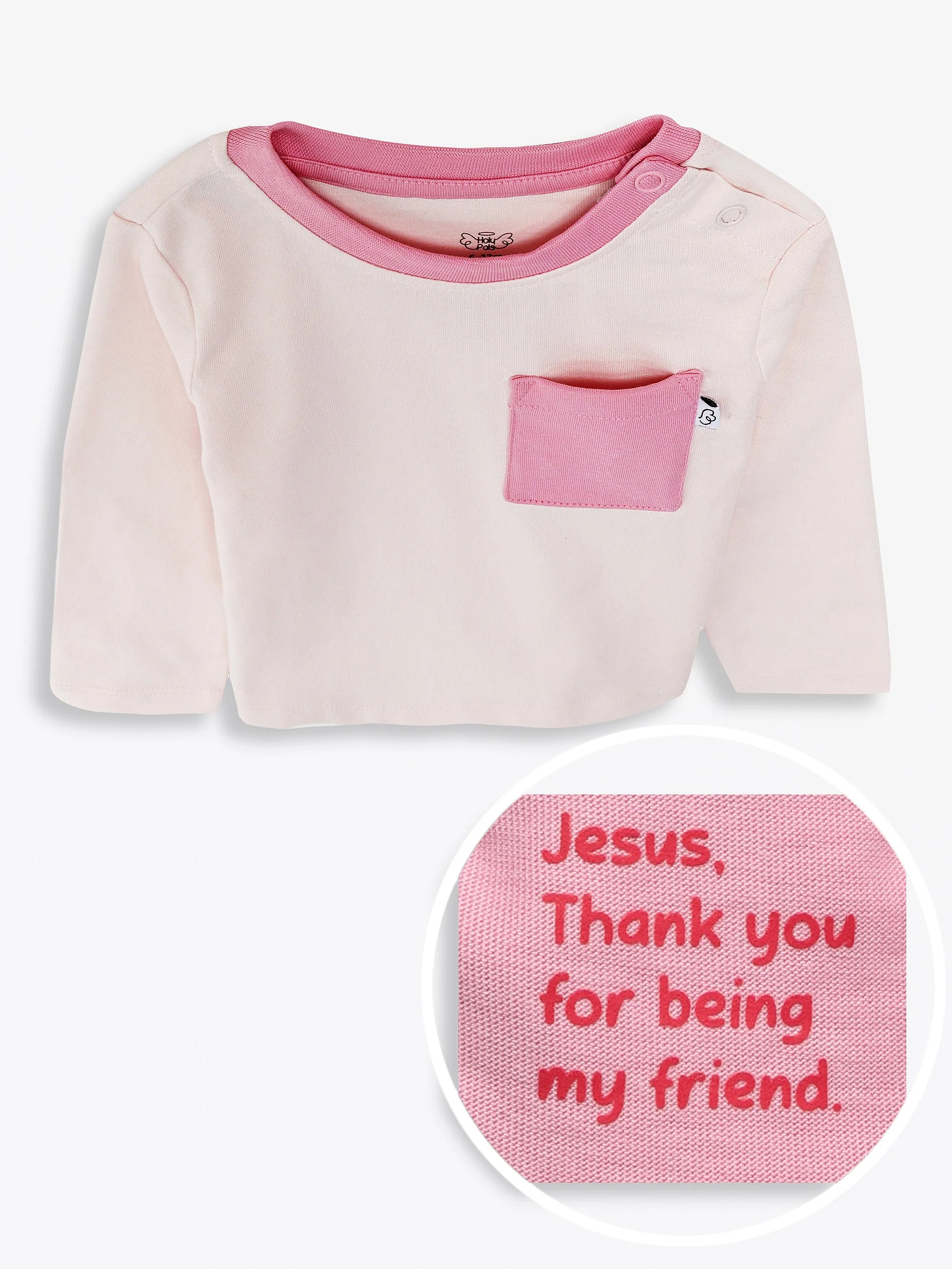 Pink Prayer Pocket Long Sleeve T-Shirt Cotton - Image 8