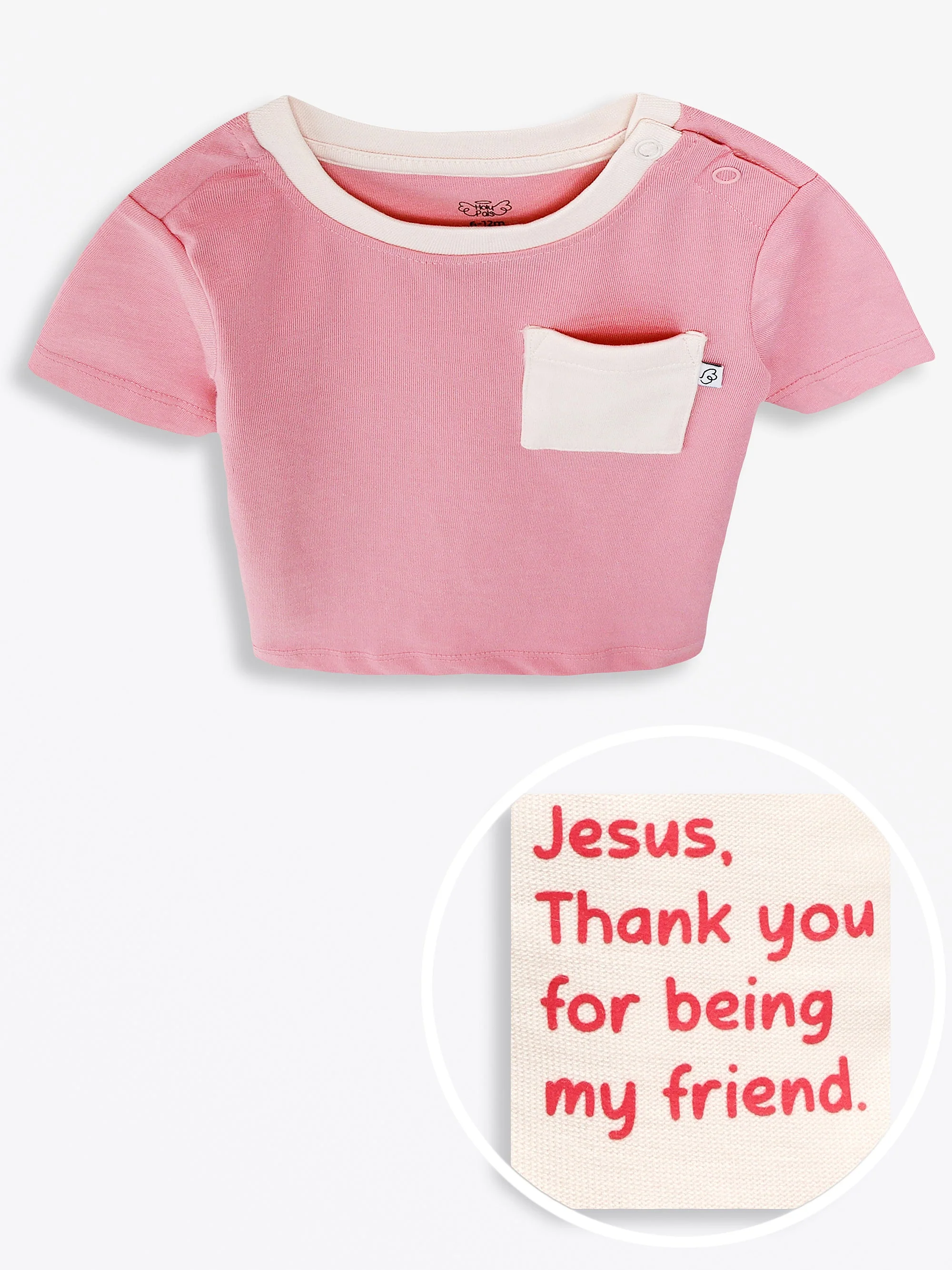 Pink Prayer Pocket Short Sleeve T-Shirt Cotton - Image 8