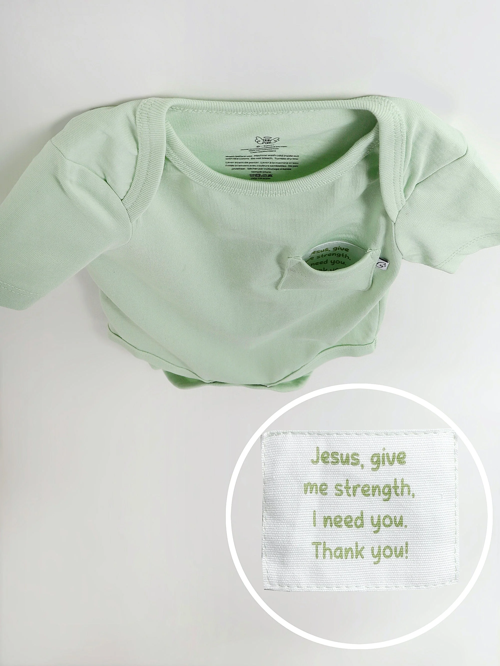 Pistachio Prayer Pocket Short Sleeve Bodysuit Cotton - Image 3