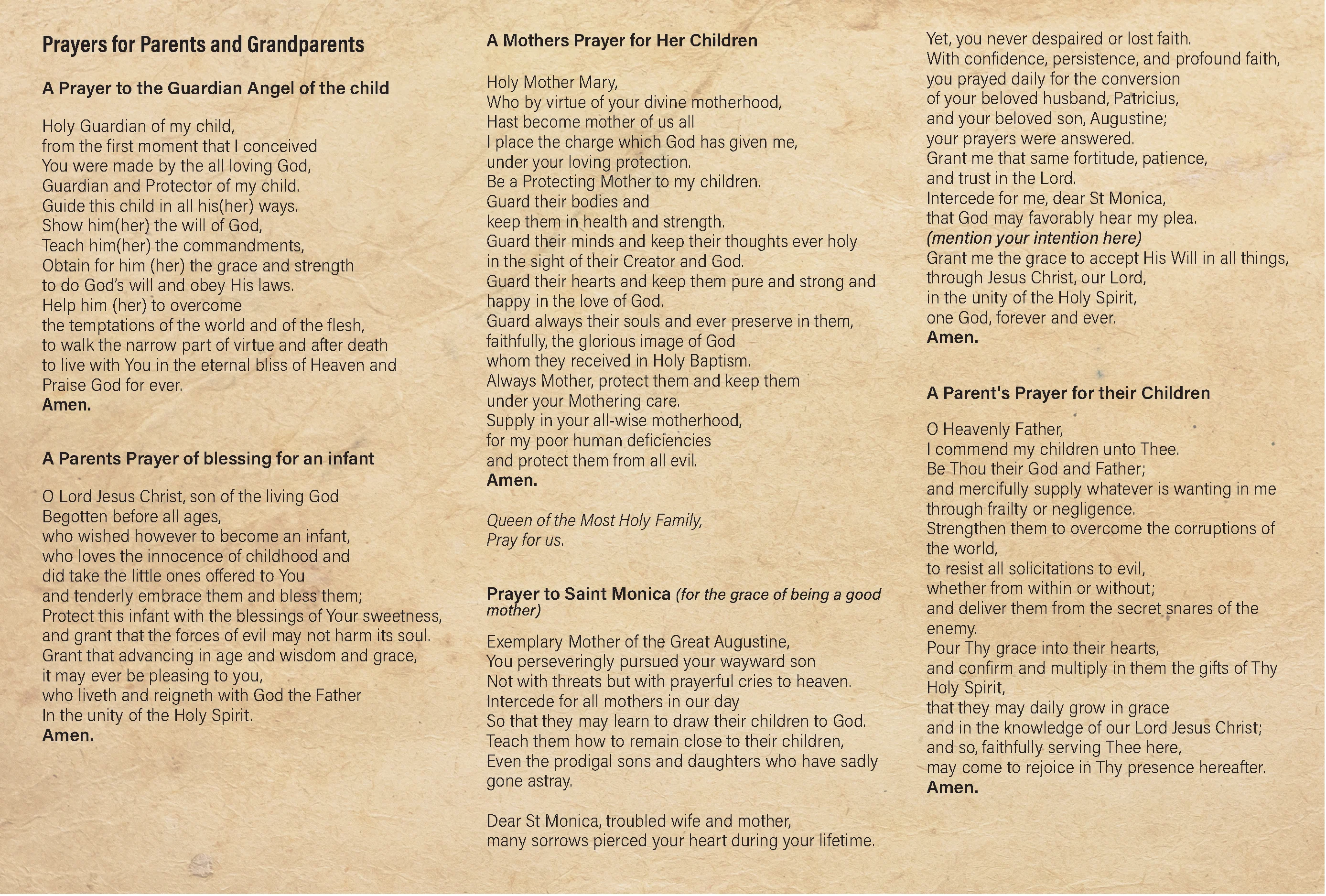 Prayers for Parents and Grandparents  - Prayer Card / 3" x 6" folded (c) - Image 3