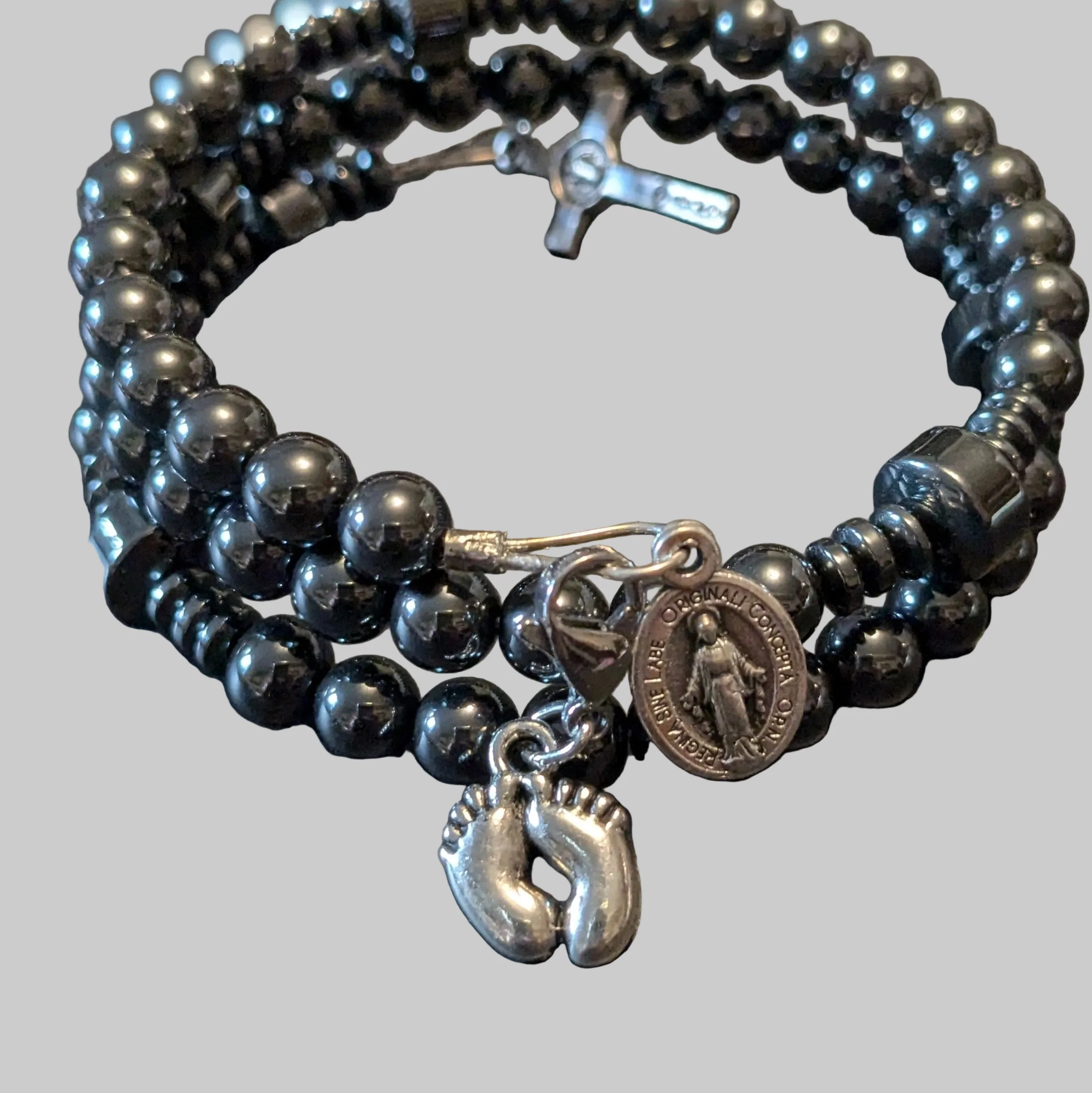 "Precious Feet" Hematite Nuts and Bolts Rosary bracelet