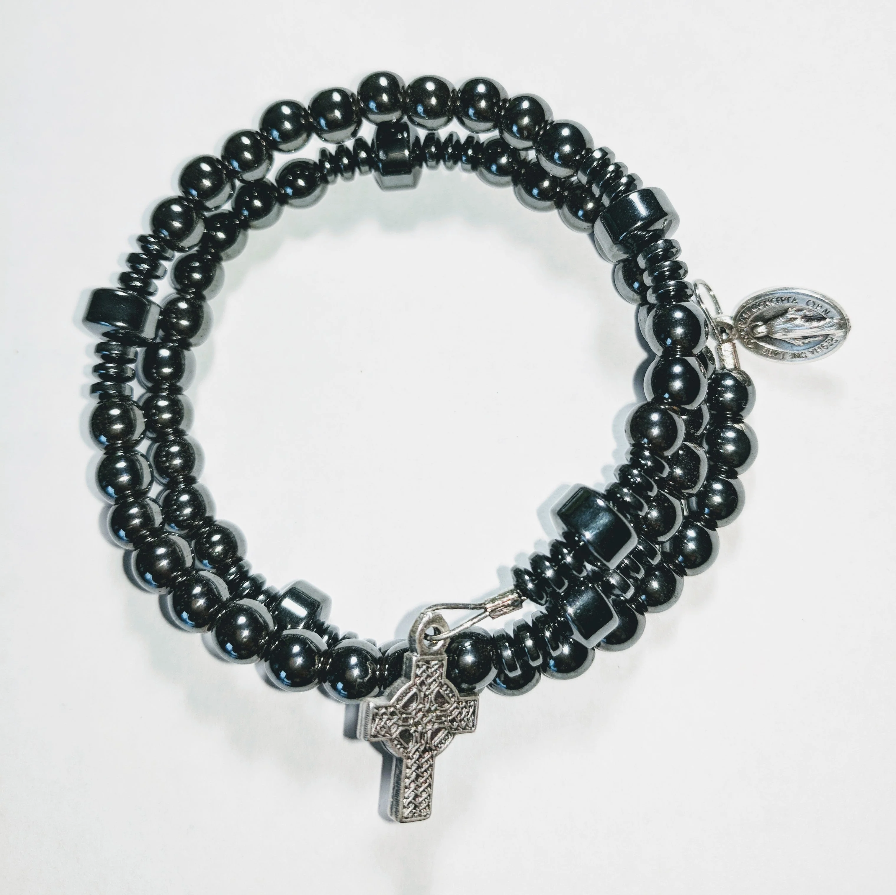 "Resolve of Steel" Hematite Rosary Bracelet Wrap - "Nuts and Bolts" - Image 5