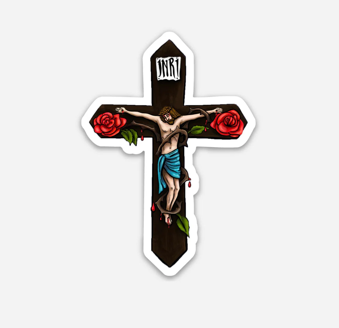 Rose Crucifix Sticker Decal - Image 2