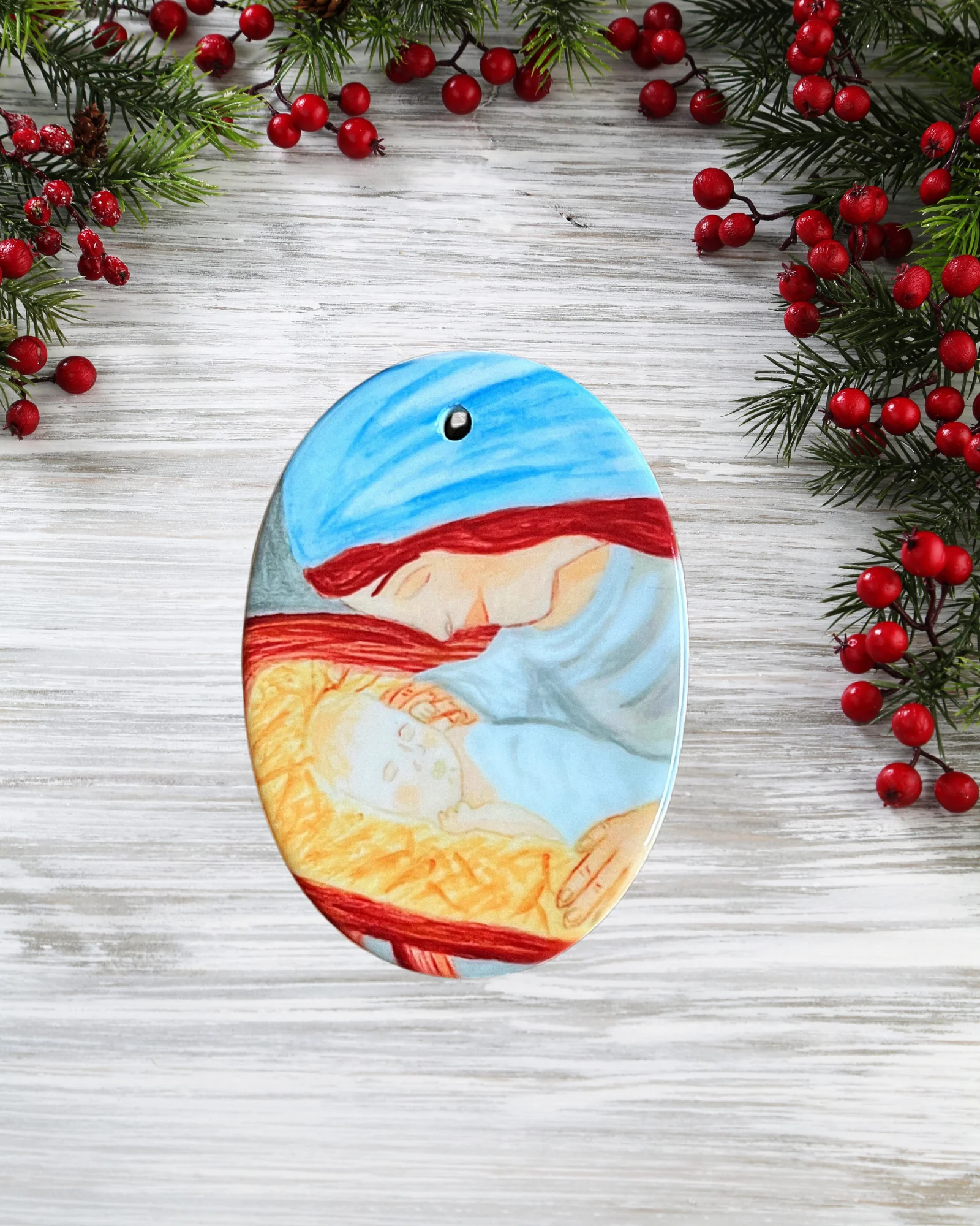 Saint Joseph and Jesus Ceramic Ornament - Image 4