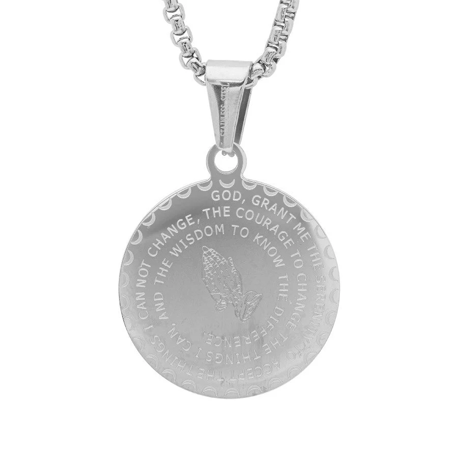 Serenity Prayer Round Pendant With Simulated Diamonds - Image 2