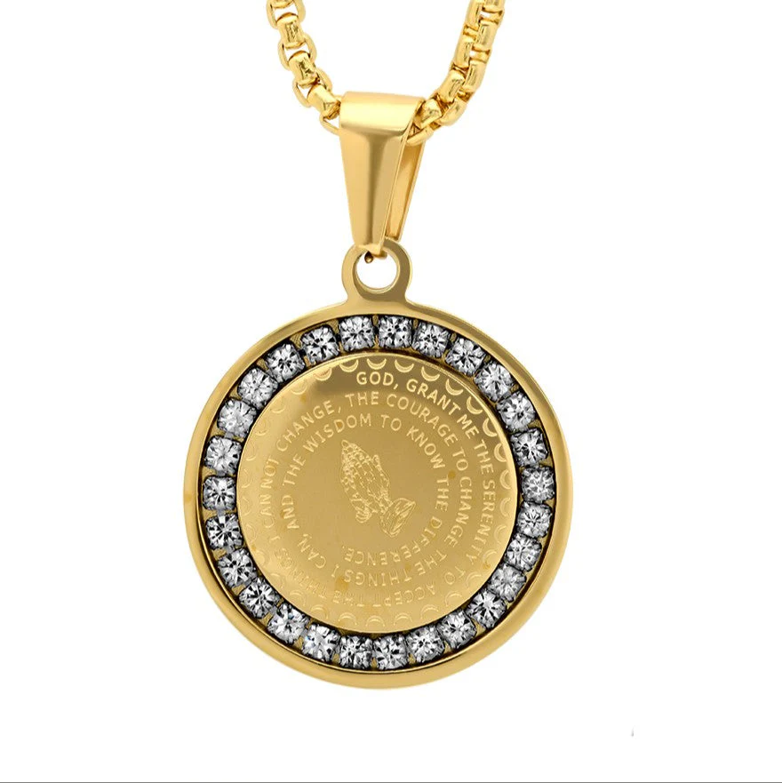 Serenity Prayer Round Pendant With Simulated Diamonds - Image 6