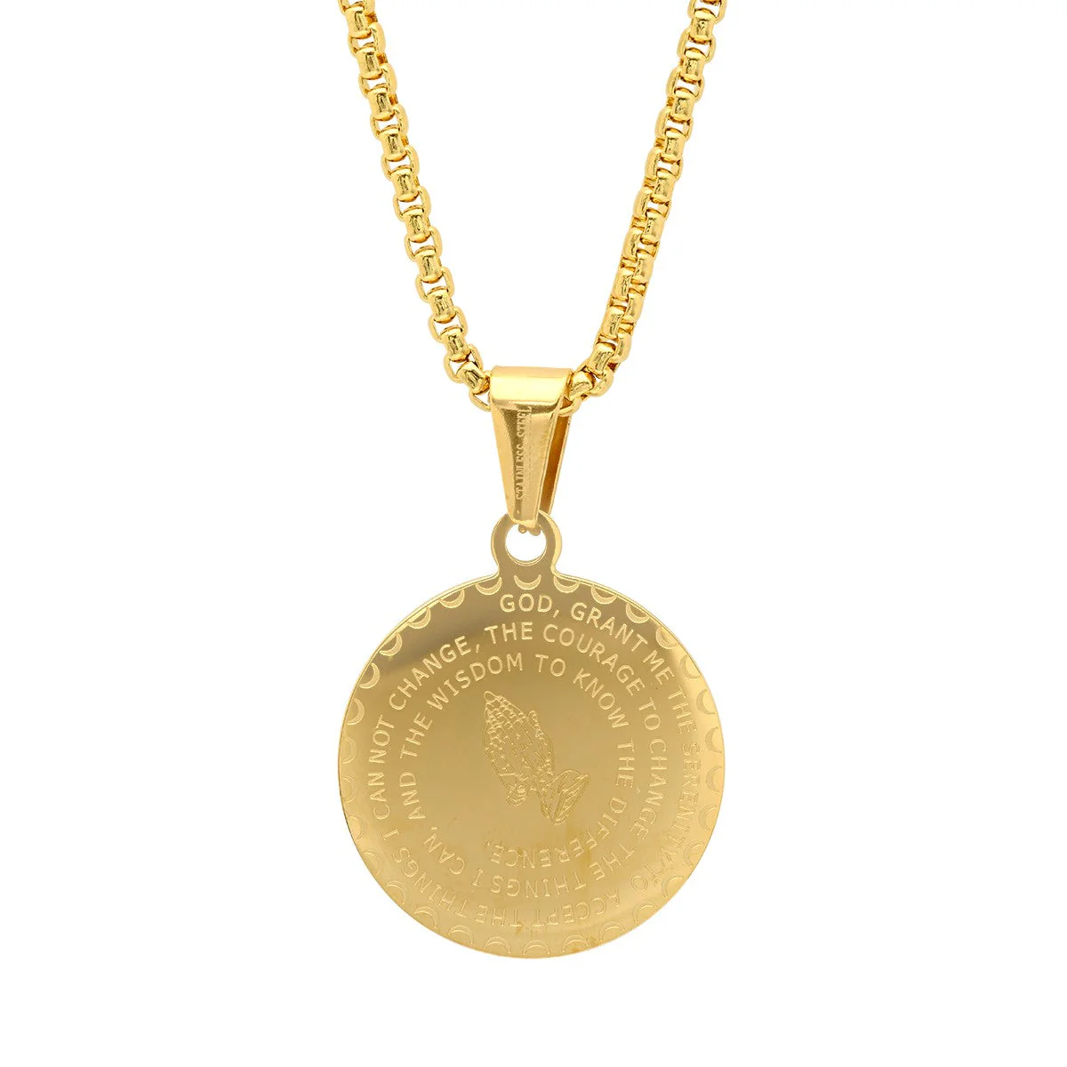 Serenity Prayer Round Pendant With Simulated Diamonds - Image 7